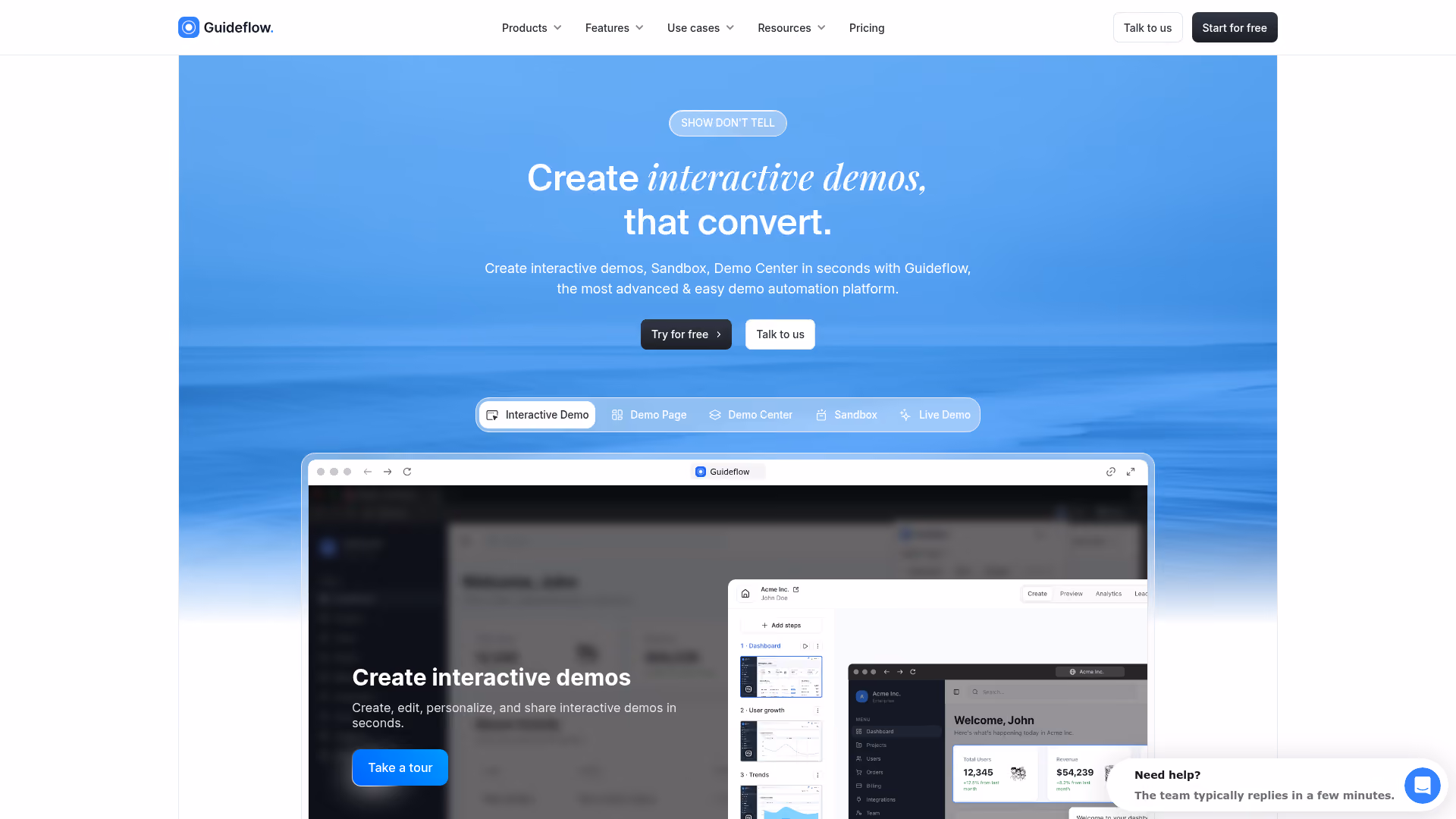 Guideflow interactive demo platform