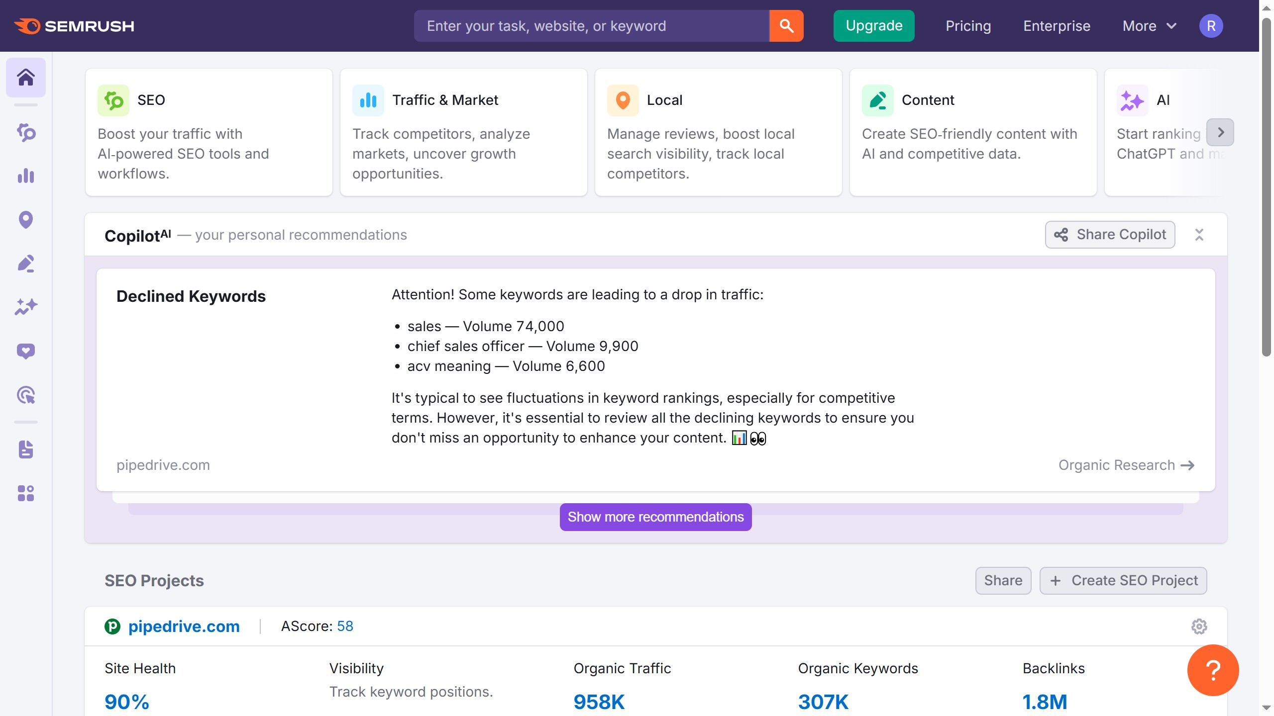How to see indexed pages in Semrush