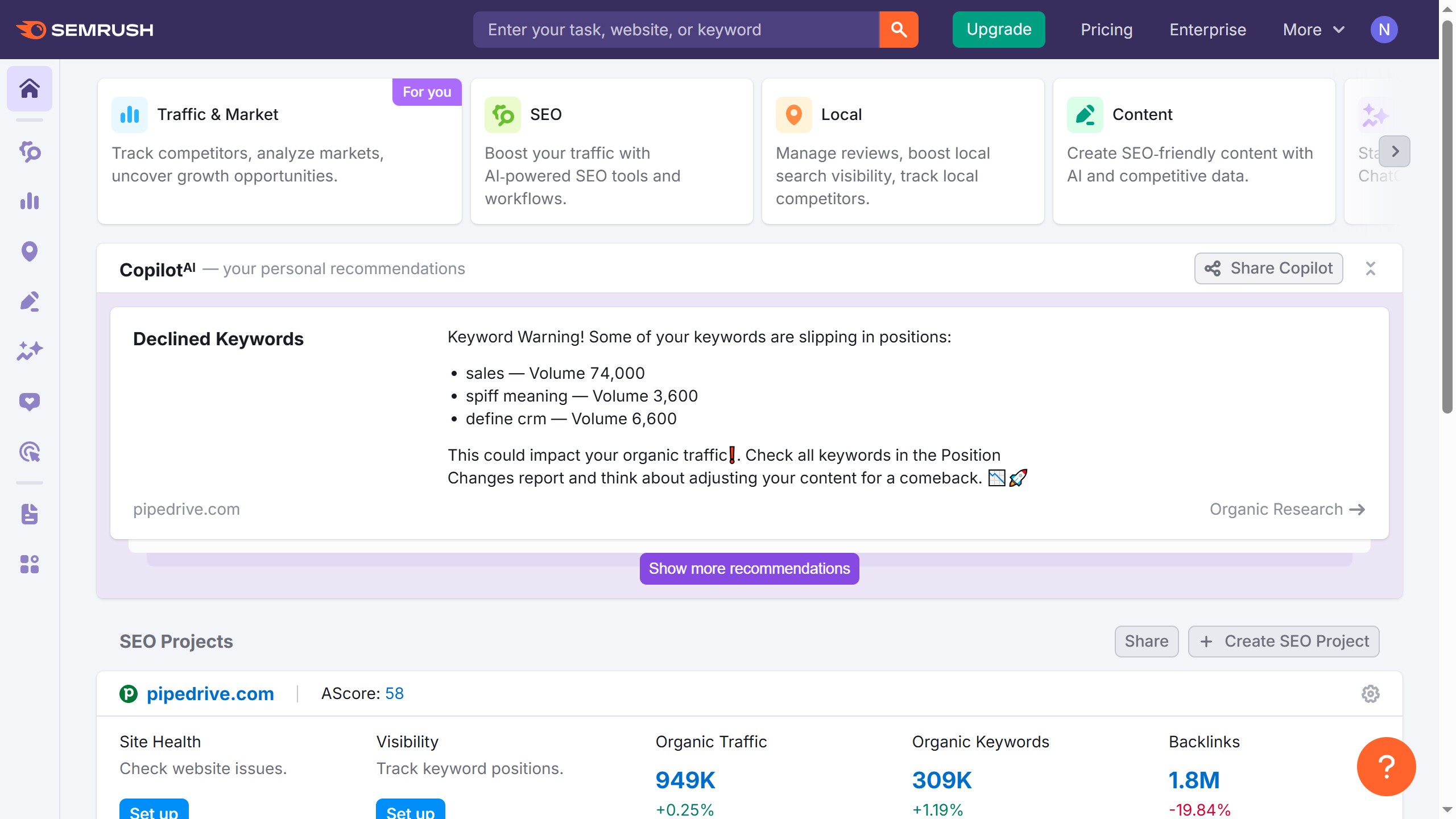 How to view competitor keywords in Semrush