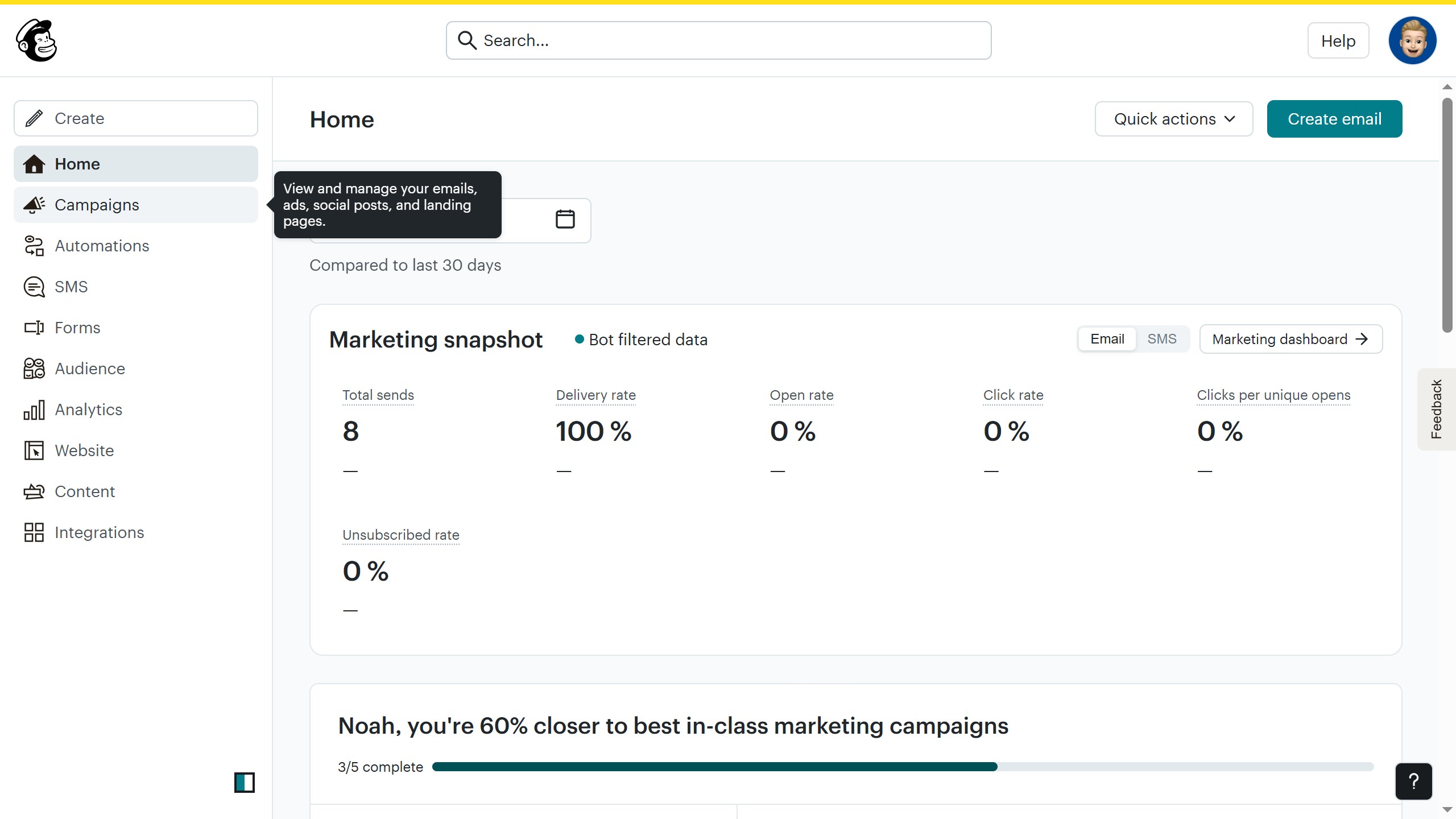 How to change column border style in a free email campaign in Mailchimp