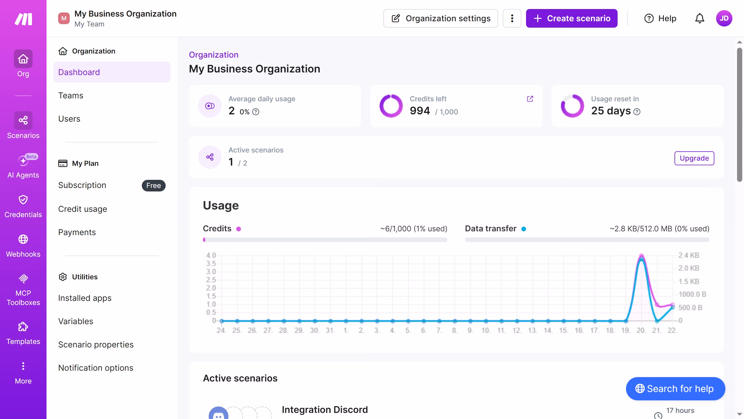 How to manage weekly running schedule of a Discord scenario in Make