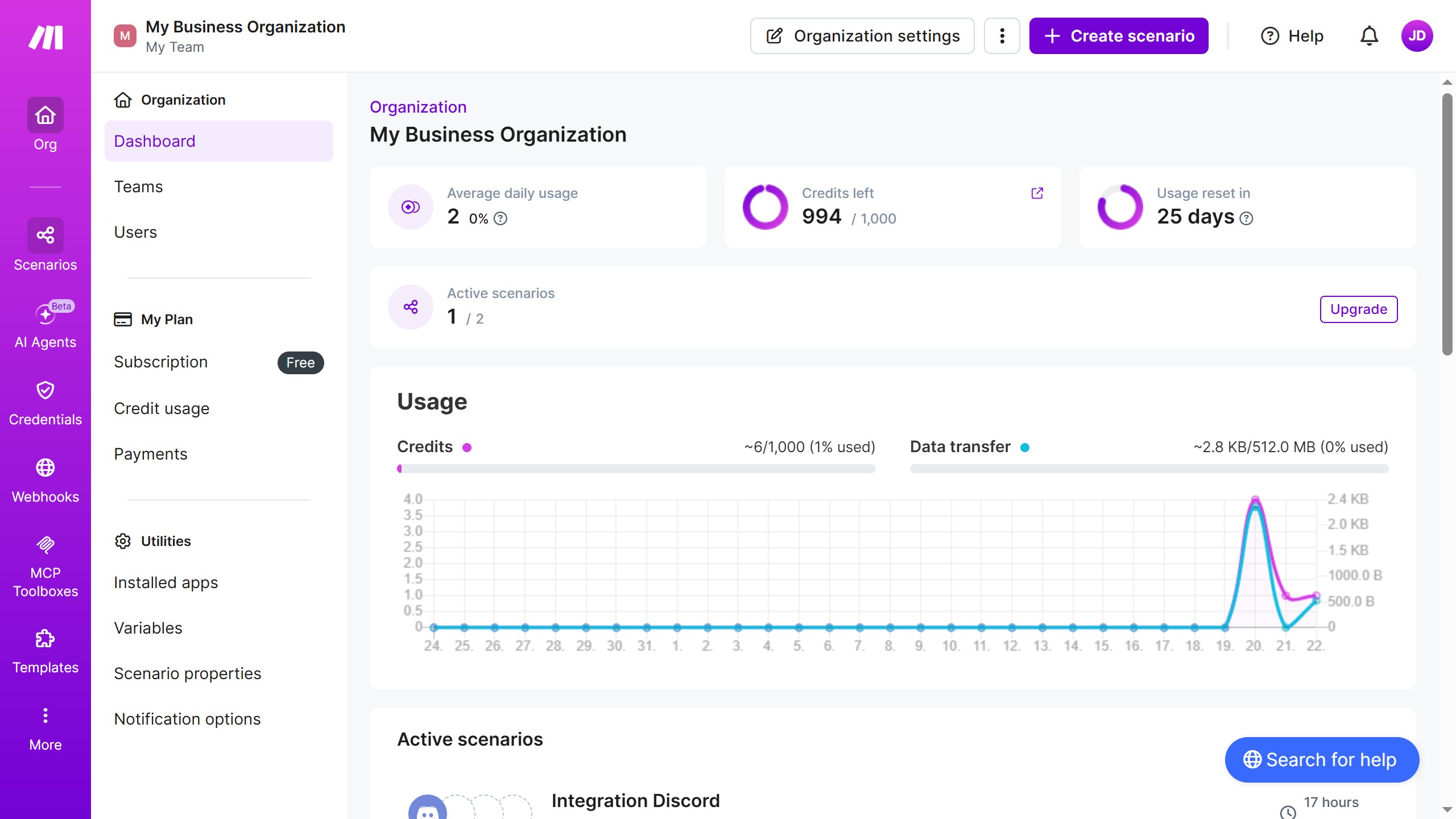 How to manage weekly running schedule of a Discord scenario in Make