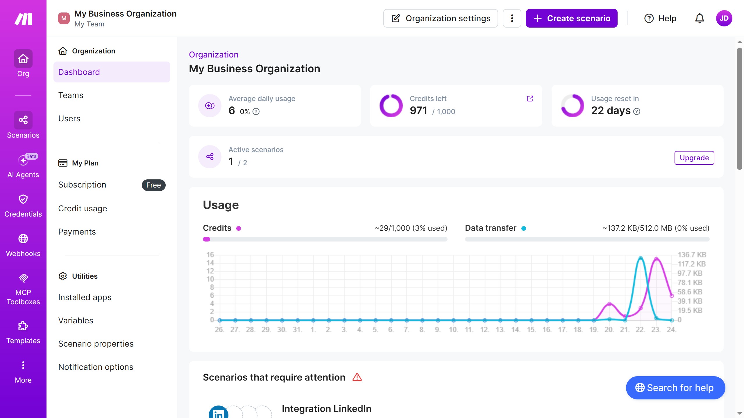 How to manage monthly running schedule of a Trello scenario in Make