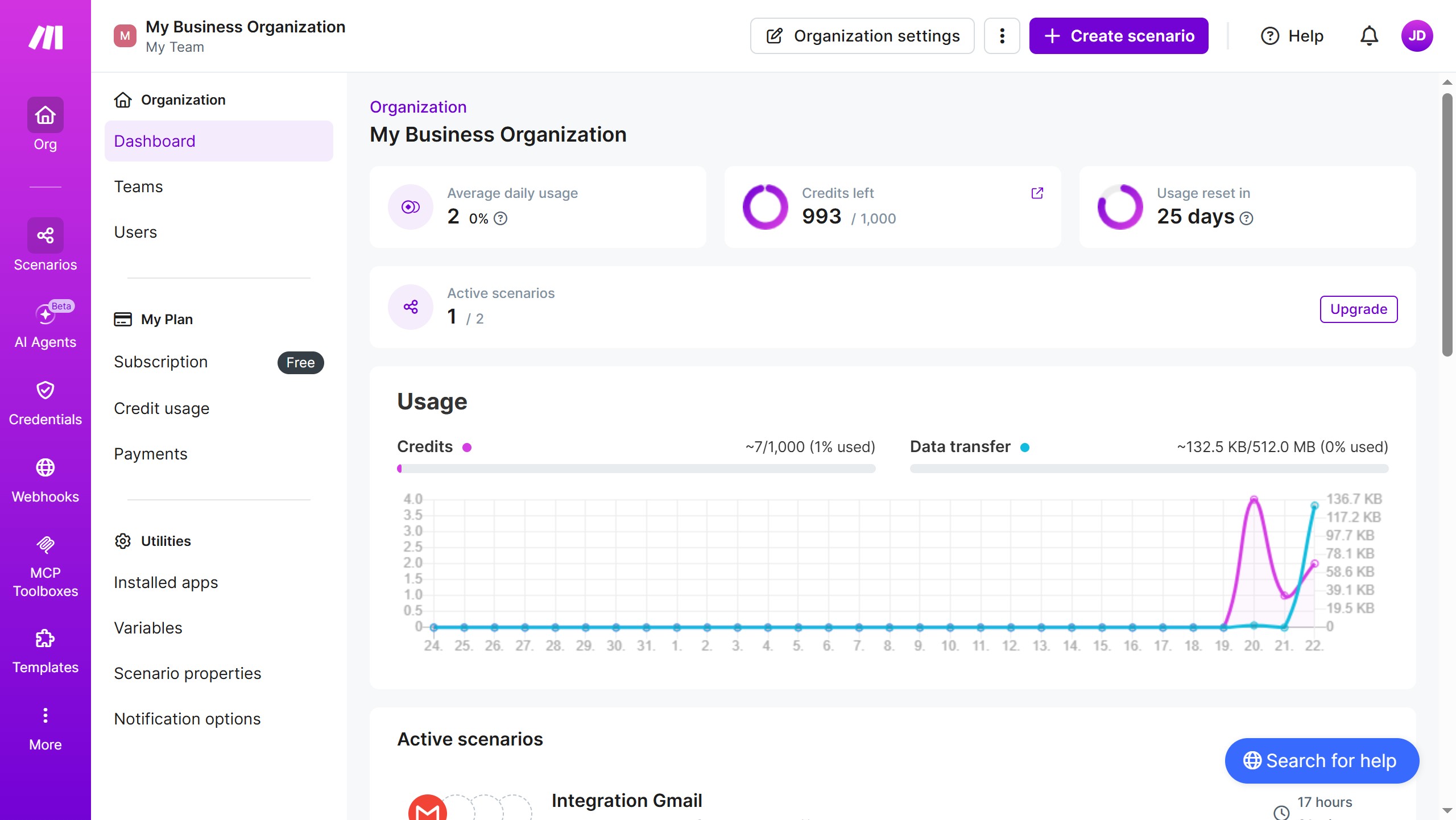 How to manage monthly running schedule of a Gmail scenario in Make