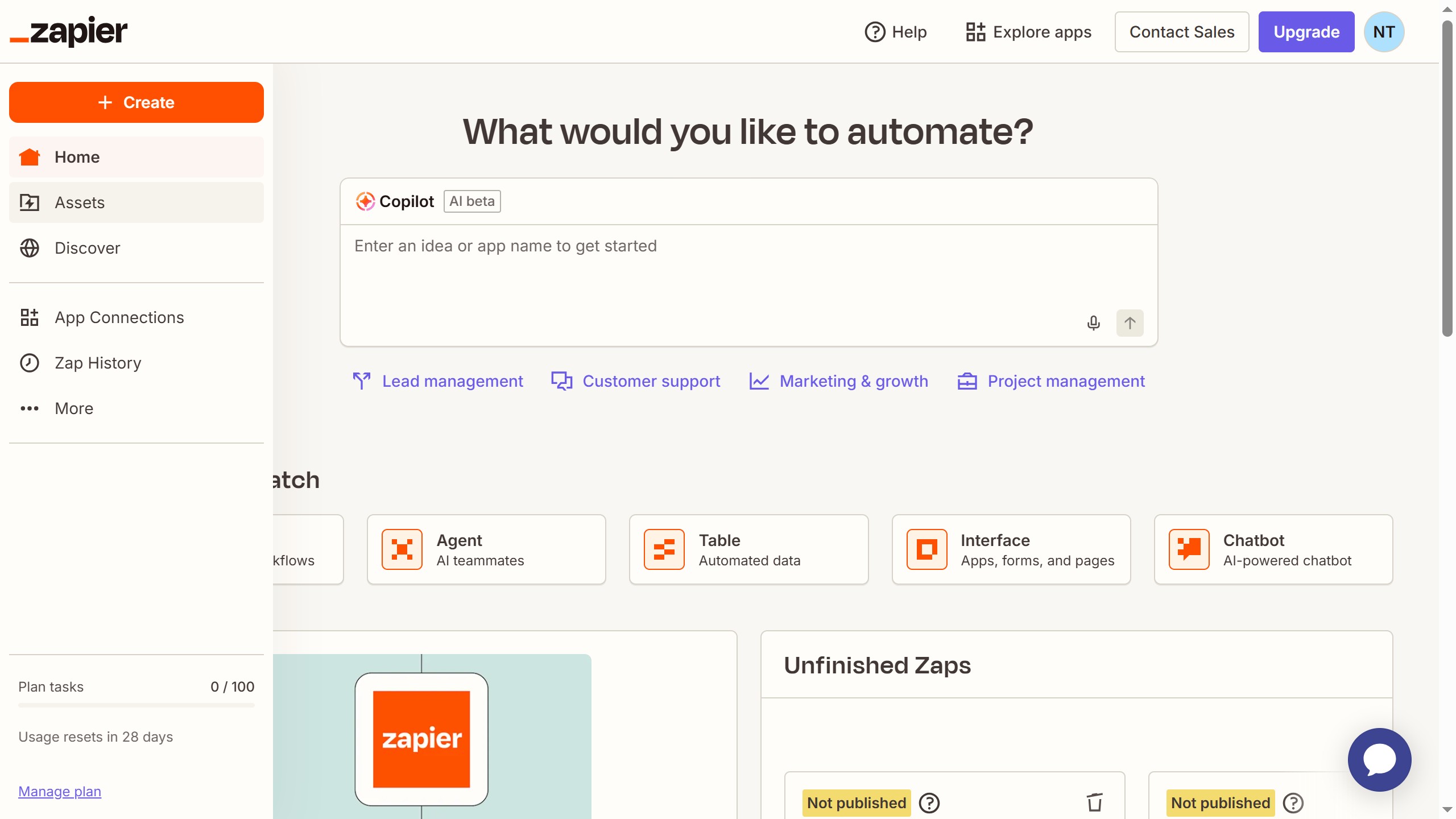 How to create a new folder in the free plan in Zapier