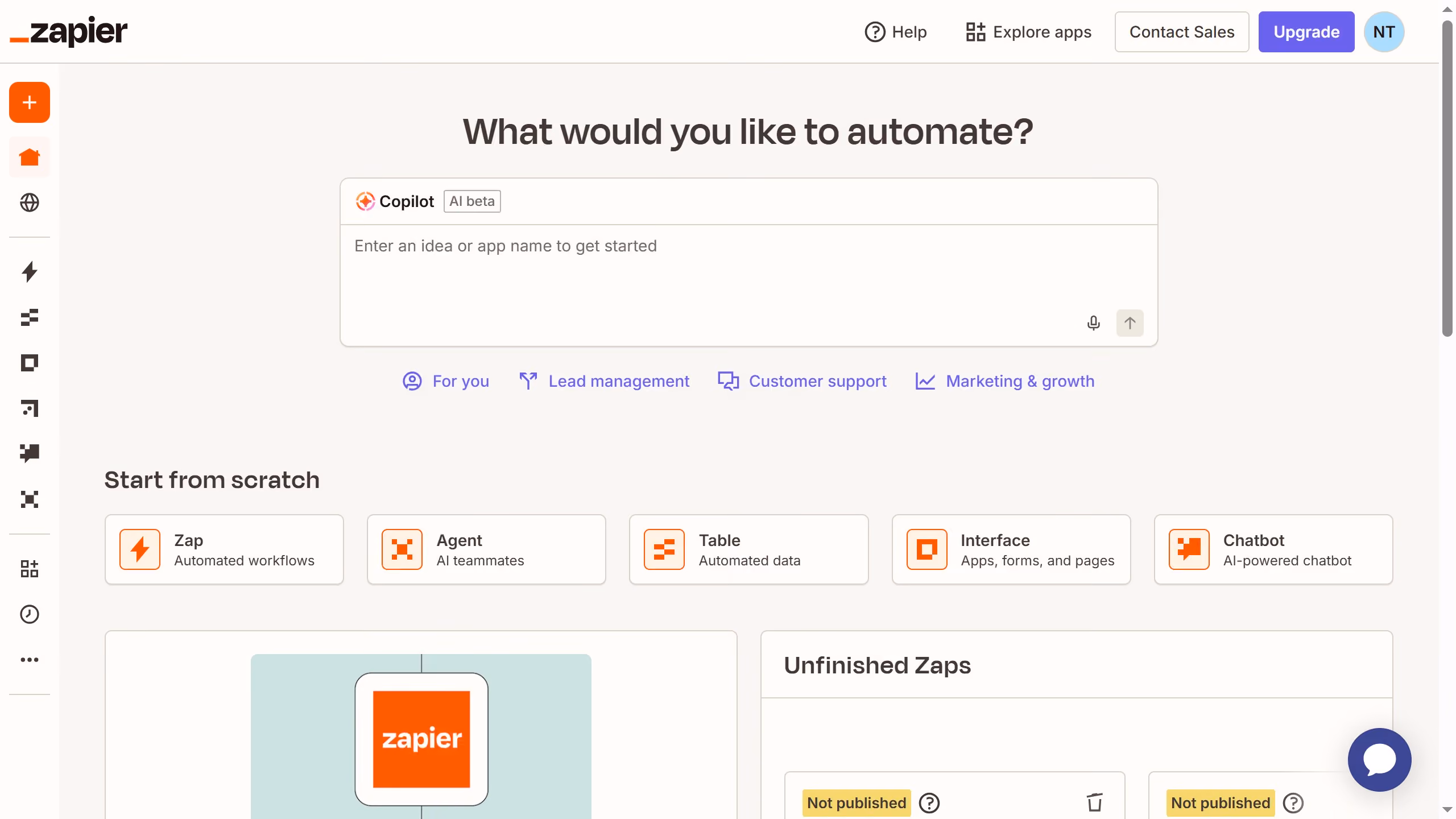 How to check upgrade options from the free plan in Zapier
