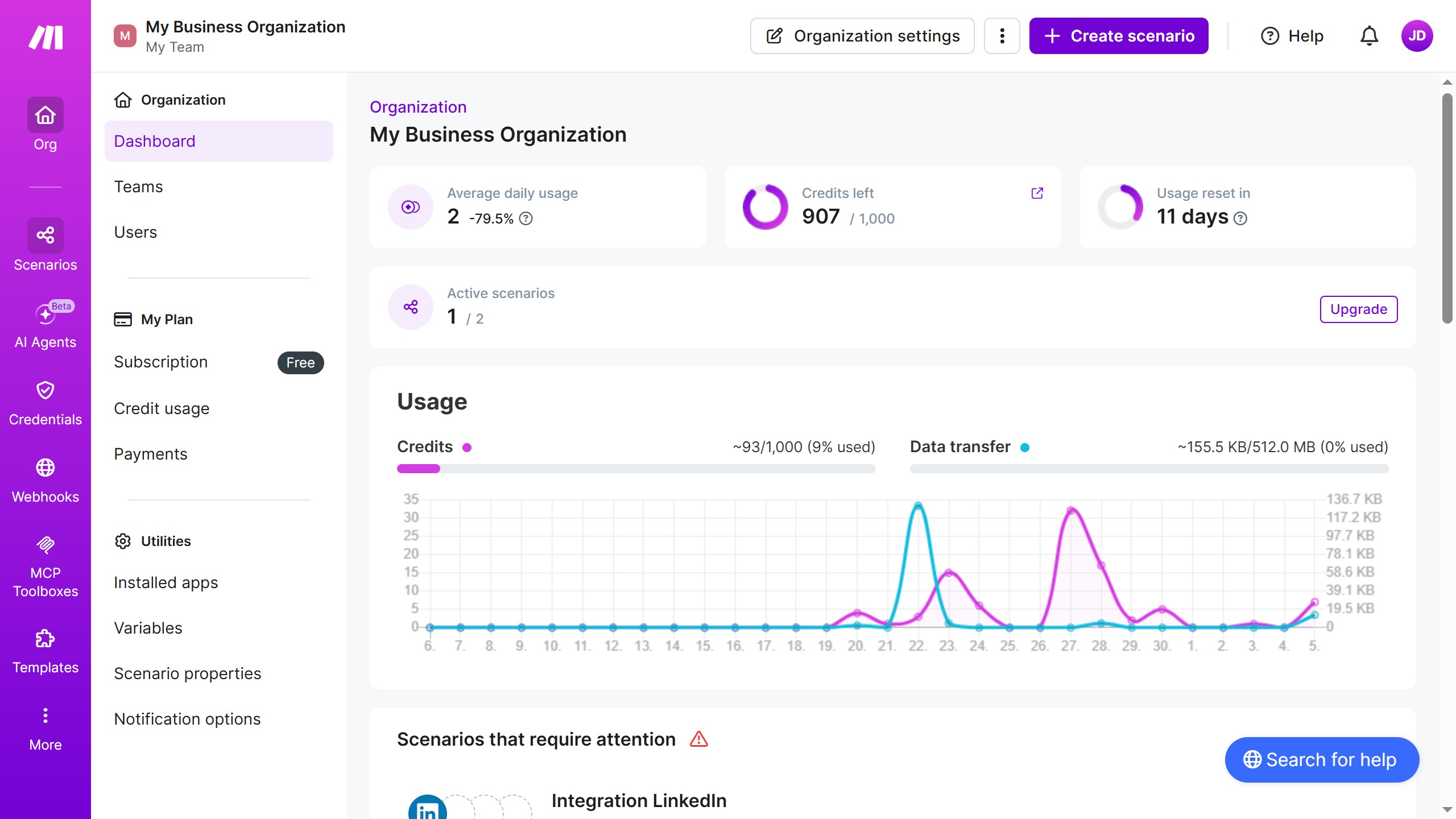 How to add a scenario description for Mailchimp in Make