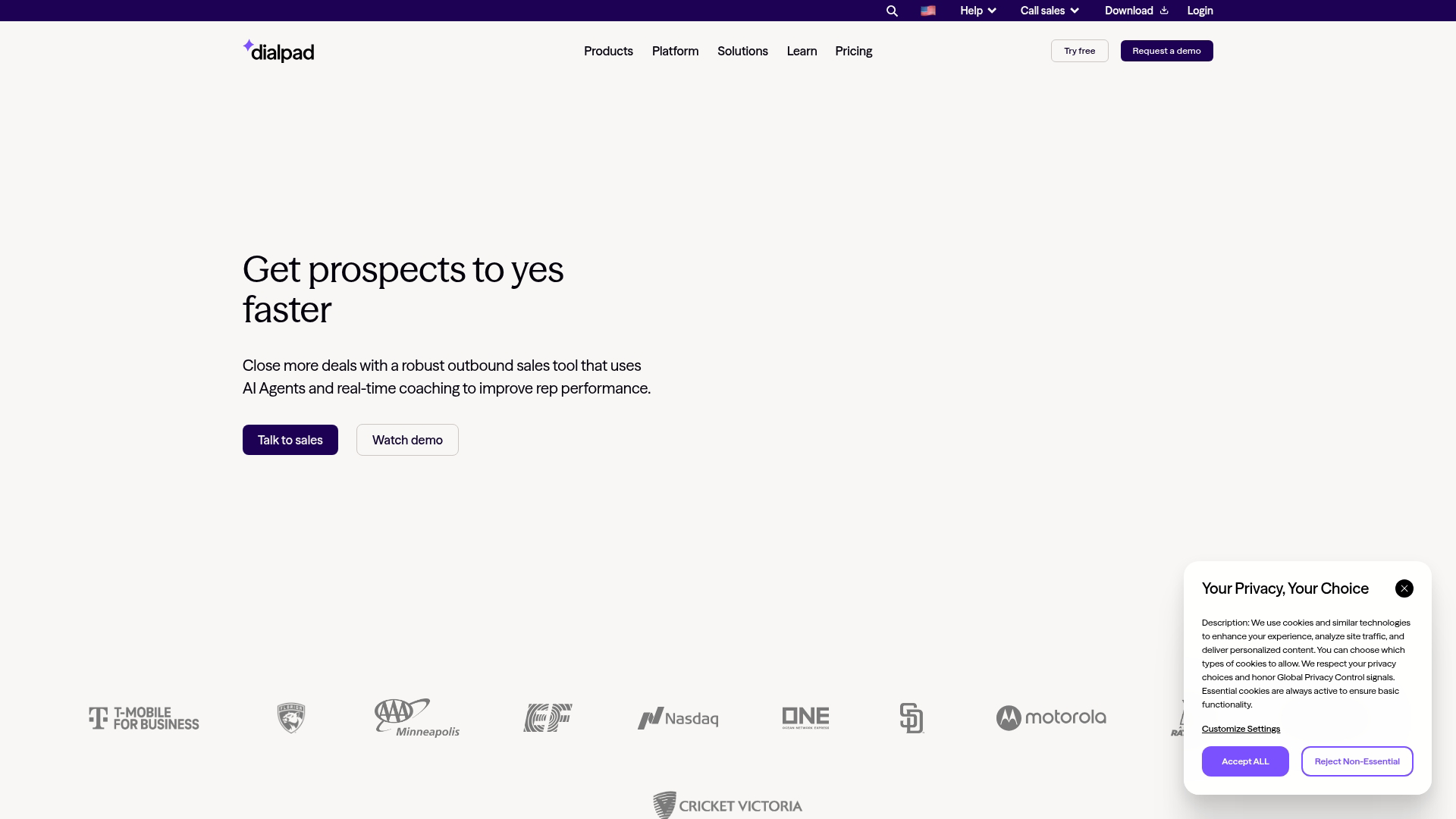 Dialpad Sell homepage screenshot
