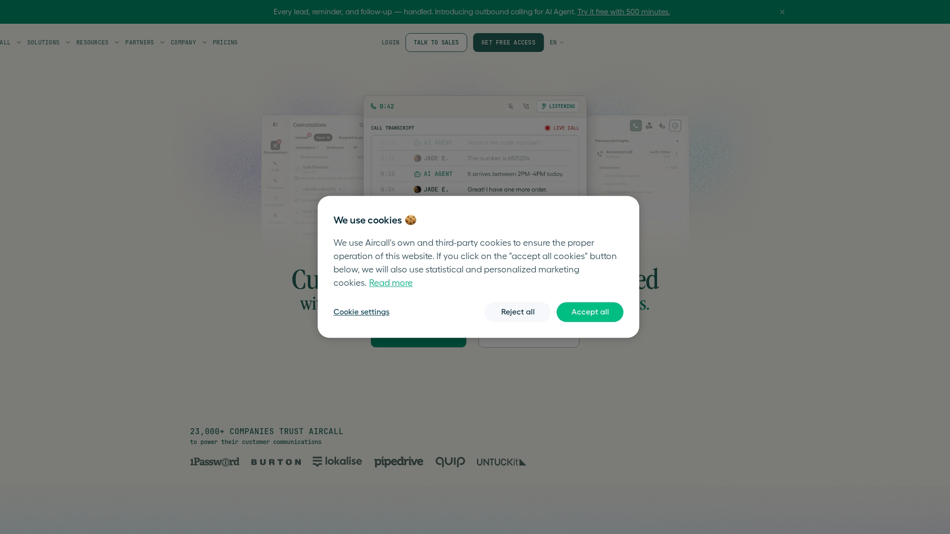 Aircall homepage screenshot