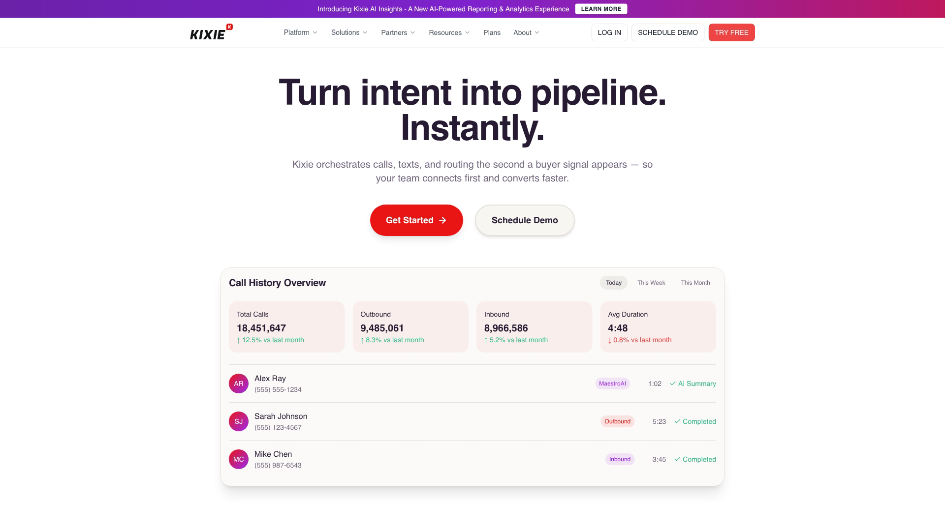 Kixie homepage screenshot