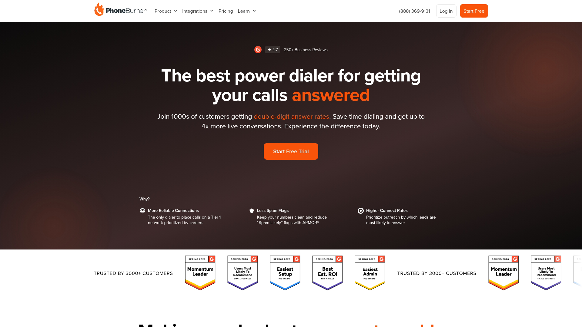PhoneBurner homepage screenshot