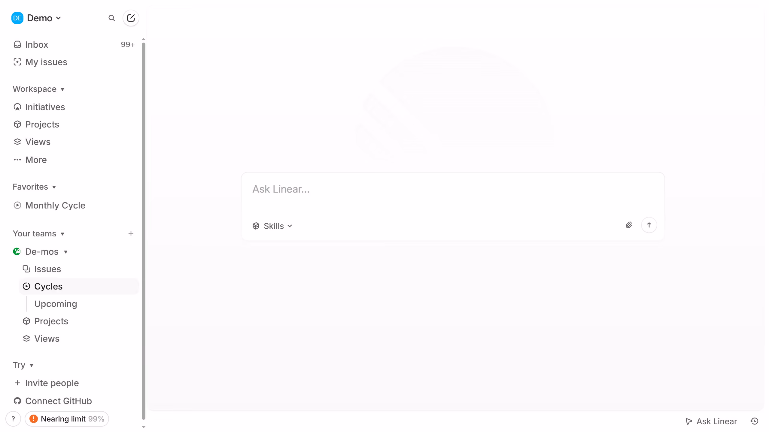 How to mark a Linear app cycle as unfavorite in Linear