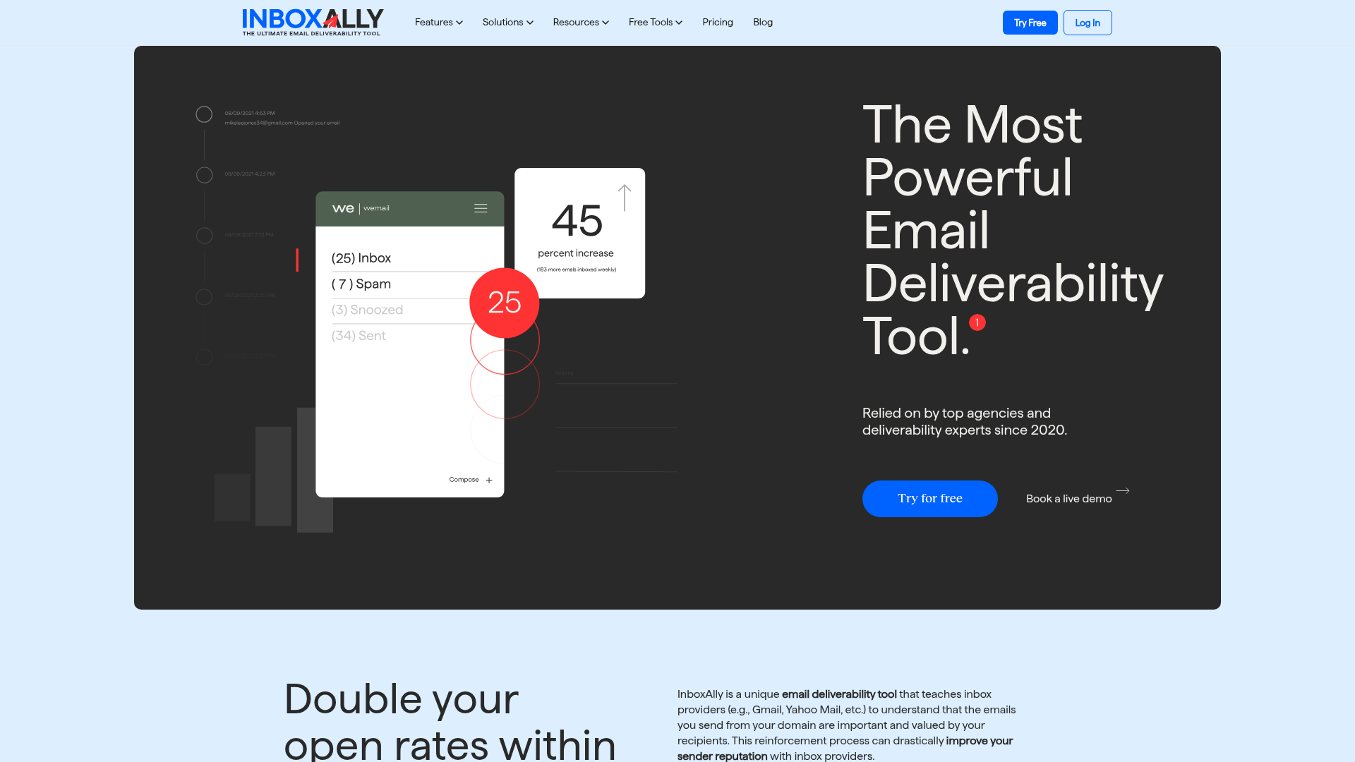 InboxAlly homepage showing email deliverability tool