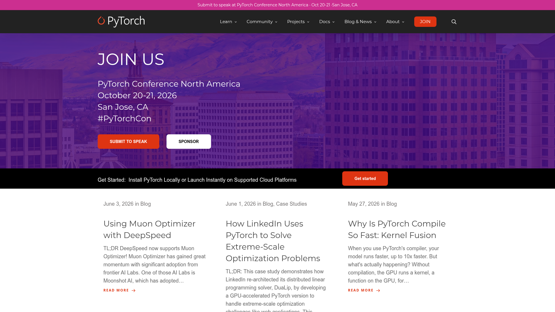 PyTorch open-source deep learning framework homepage