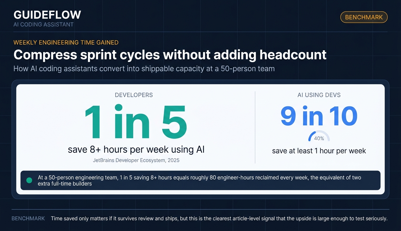 AI coding assistant productivity infographic showing weekly engineering time gained and developer hours saved benchmark