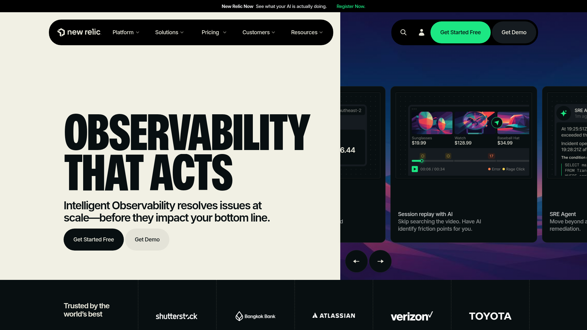 New Relic homepage