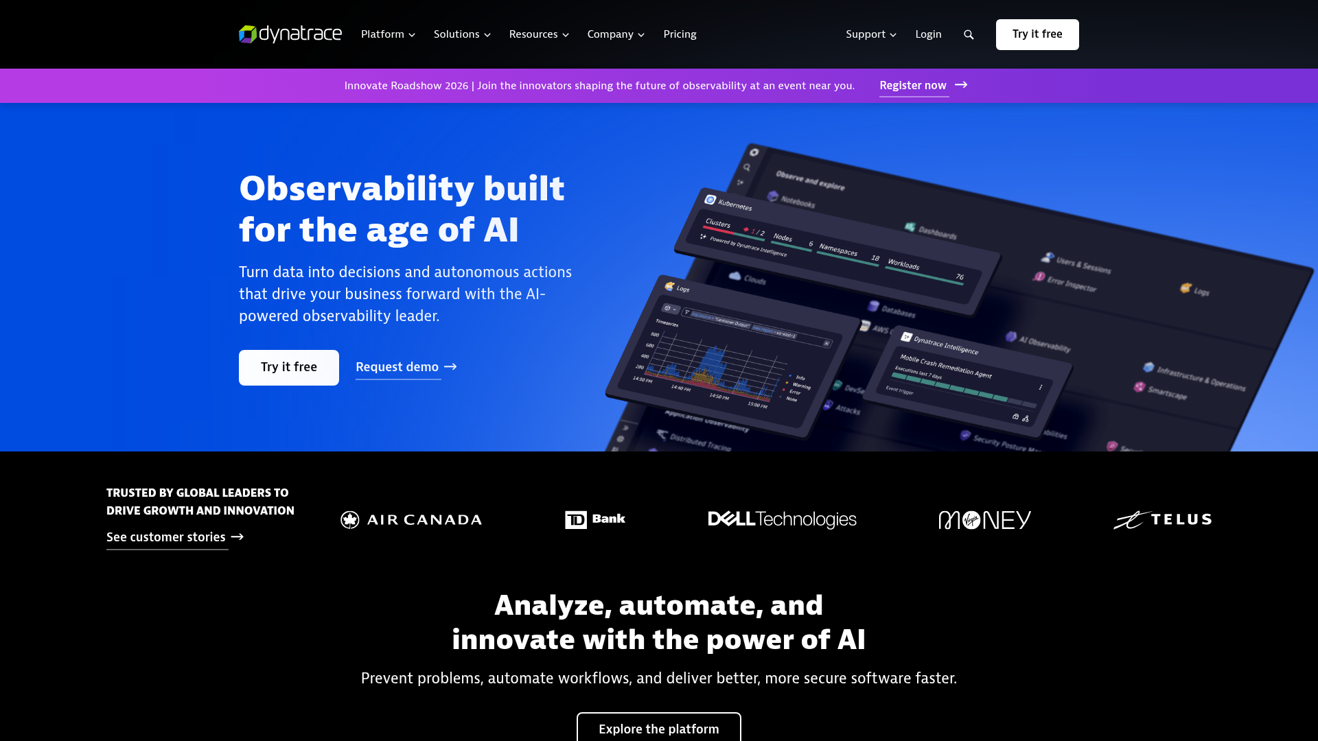 Dynatrace homepage