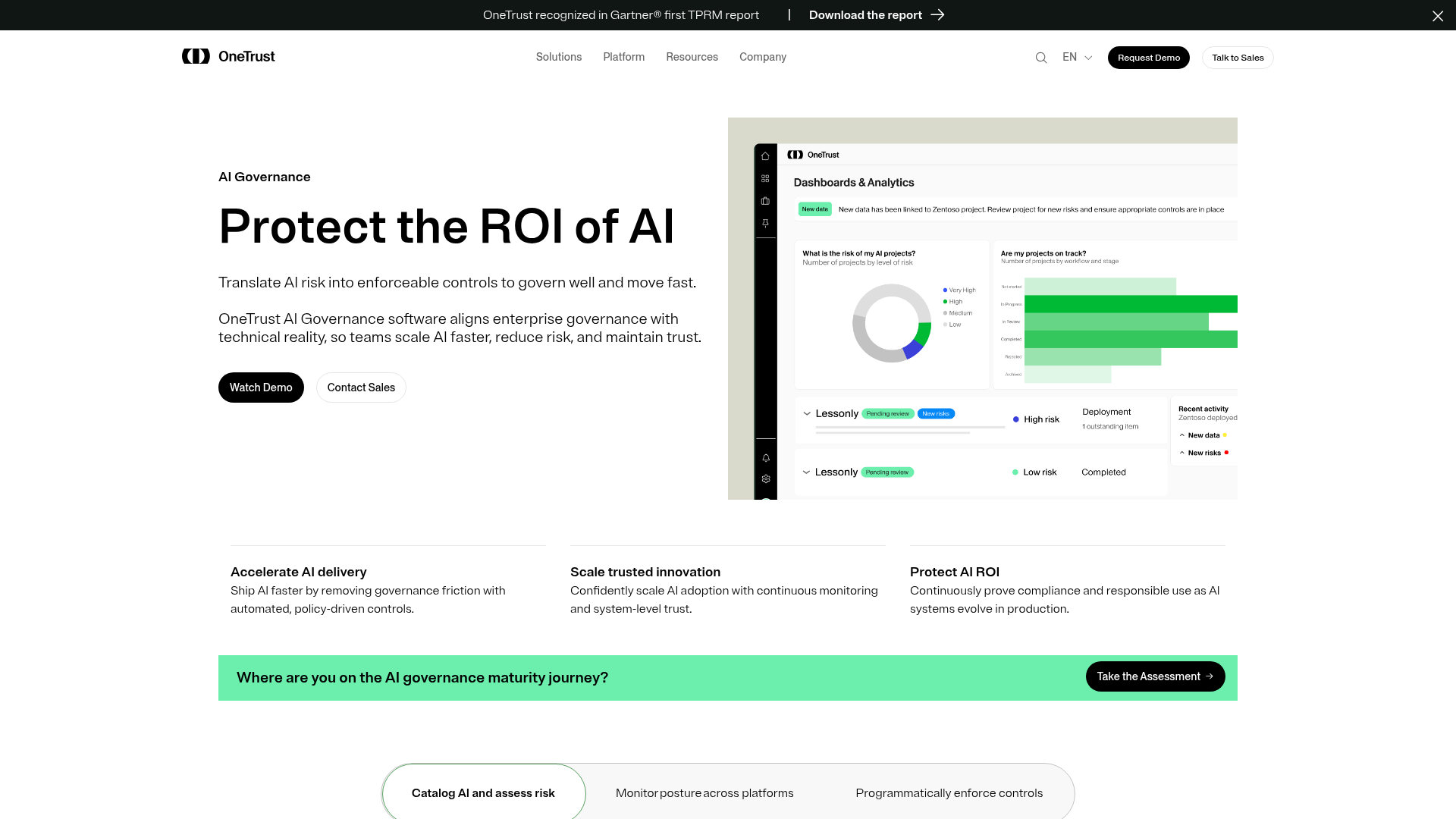 OneTrust AI Governance homepage