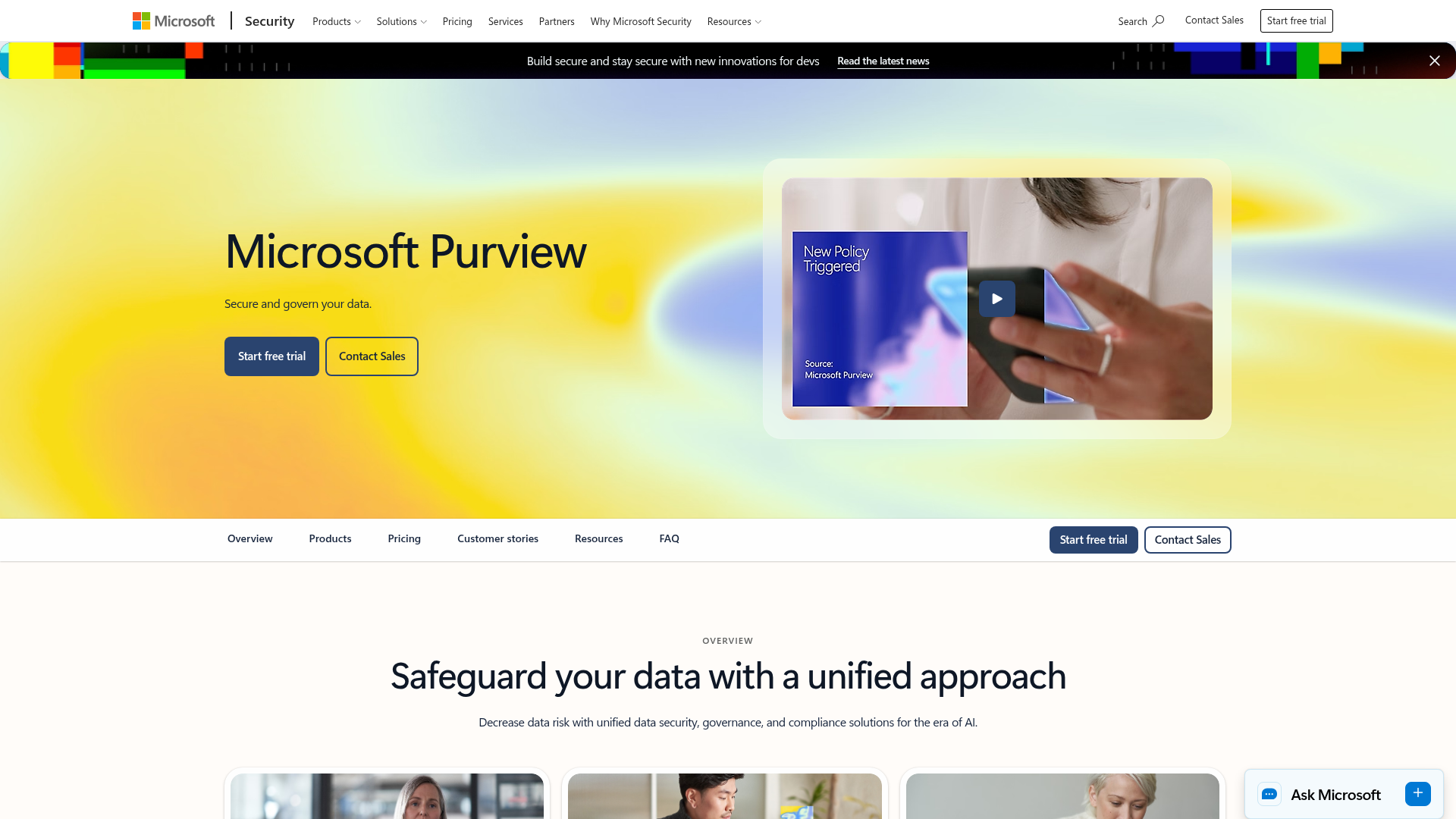 Microsoft Purview homepage