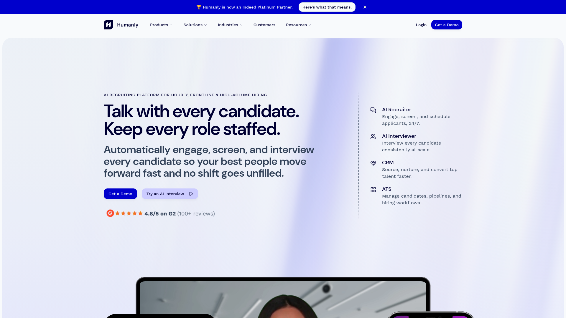 Humanly AI recruiting platform