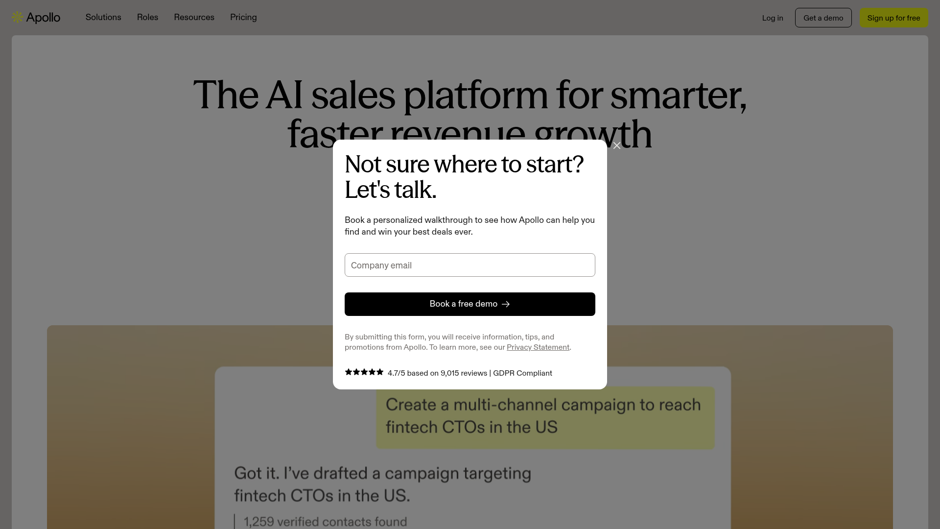 Apollo.io homepage