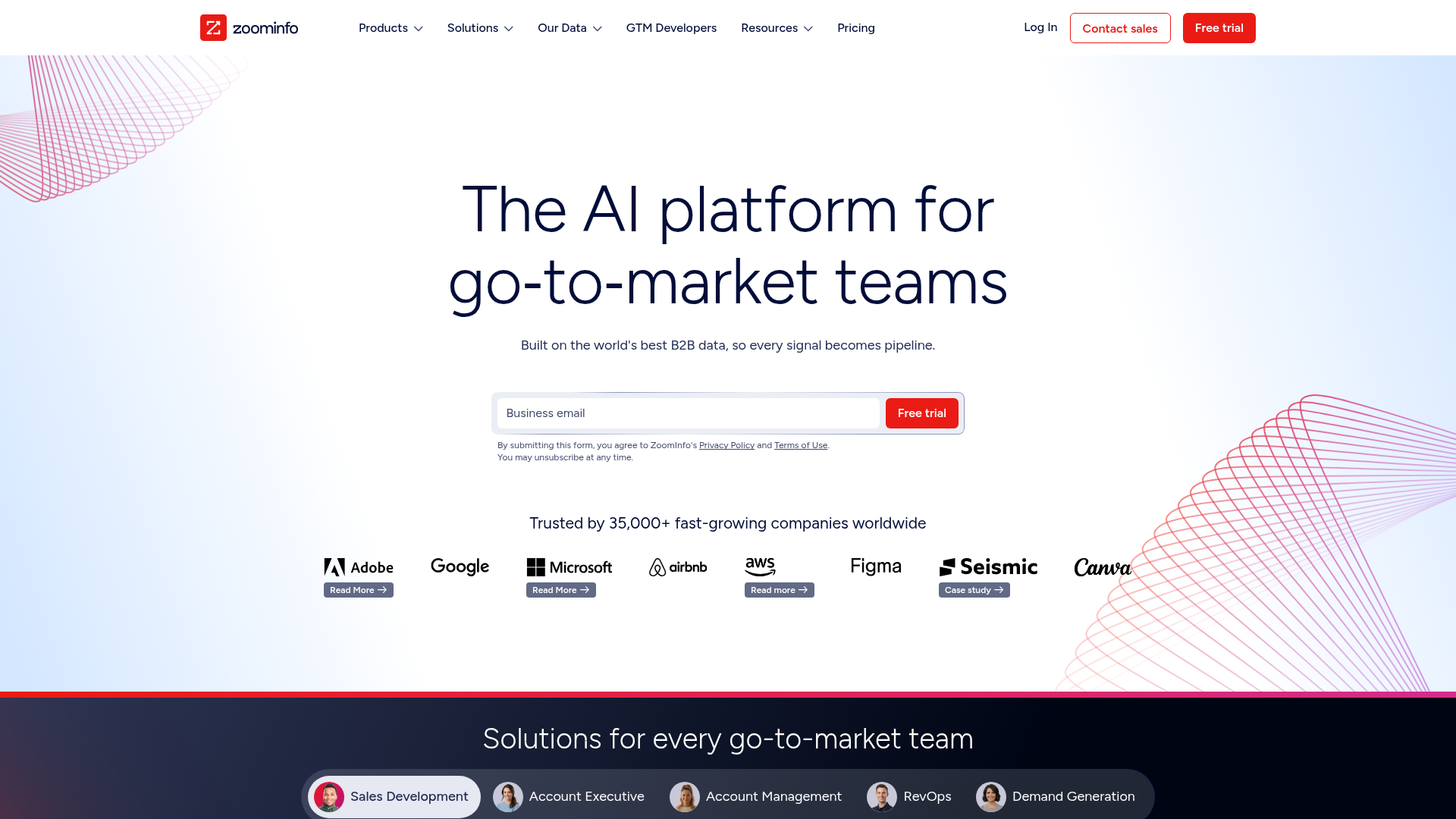 ZoomInfo homepage