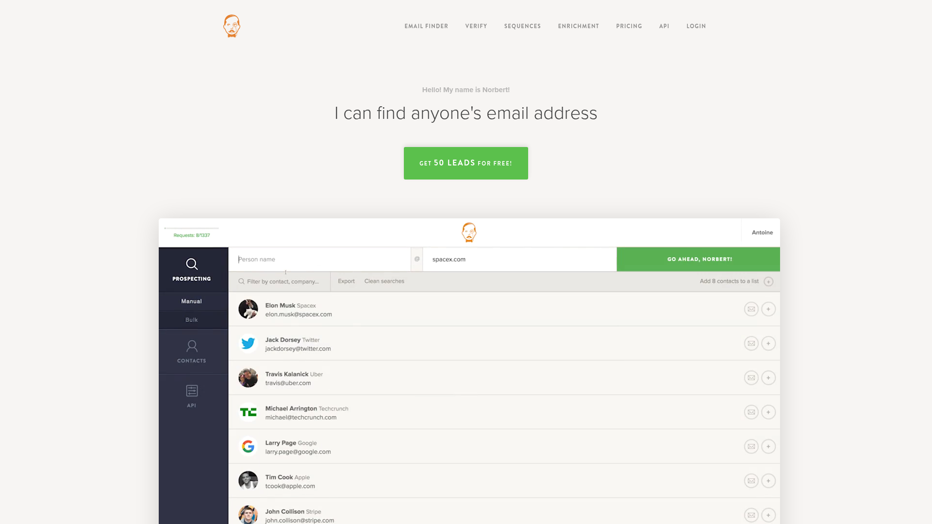 Voila Norbert email finder