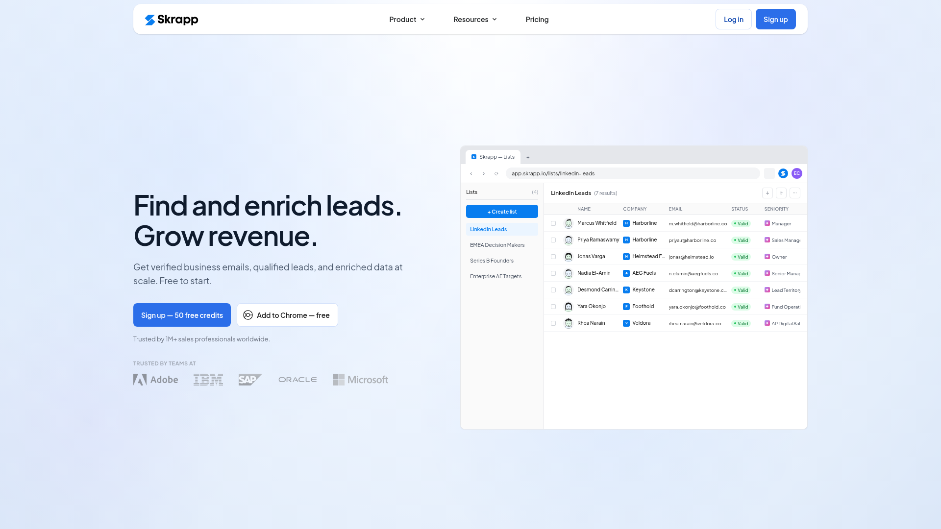Skrapp.io email finder and lead search