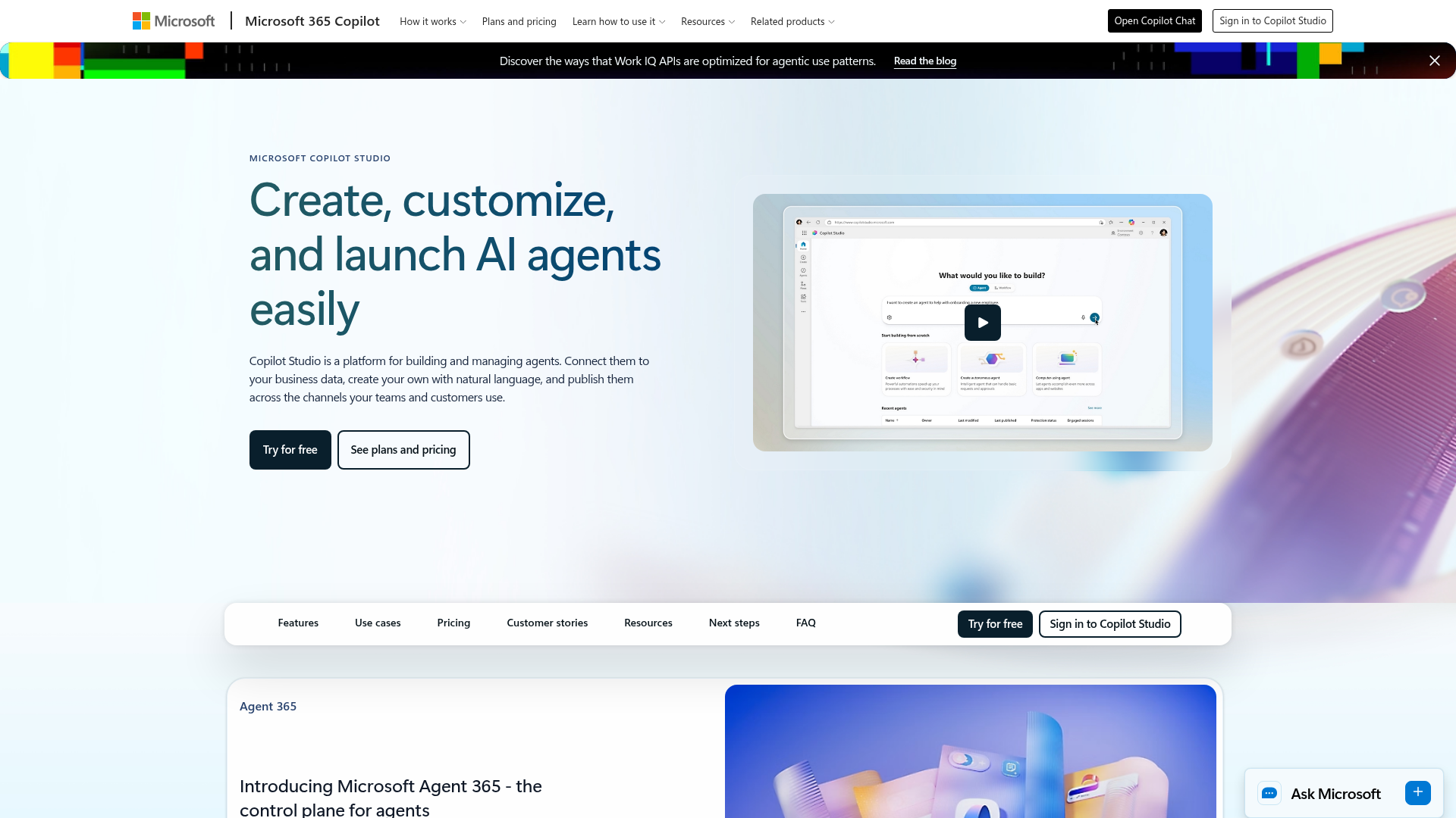Microsoft Copilot Studio homepage