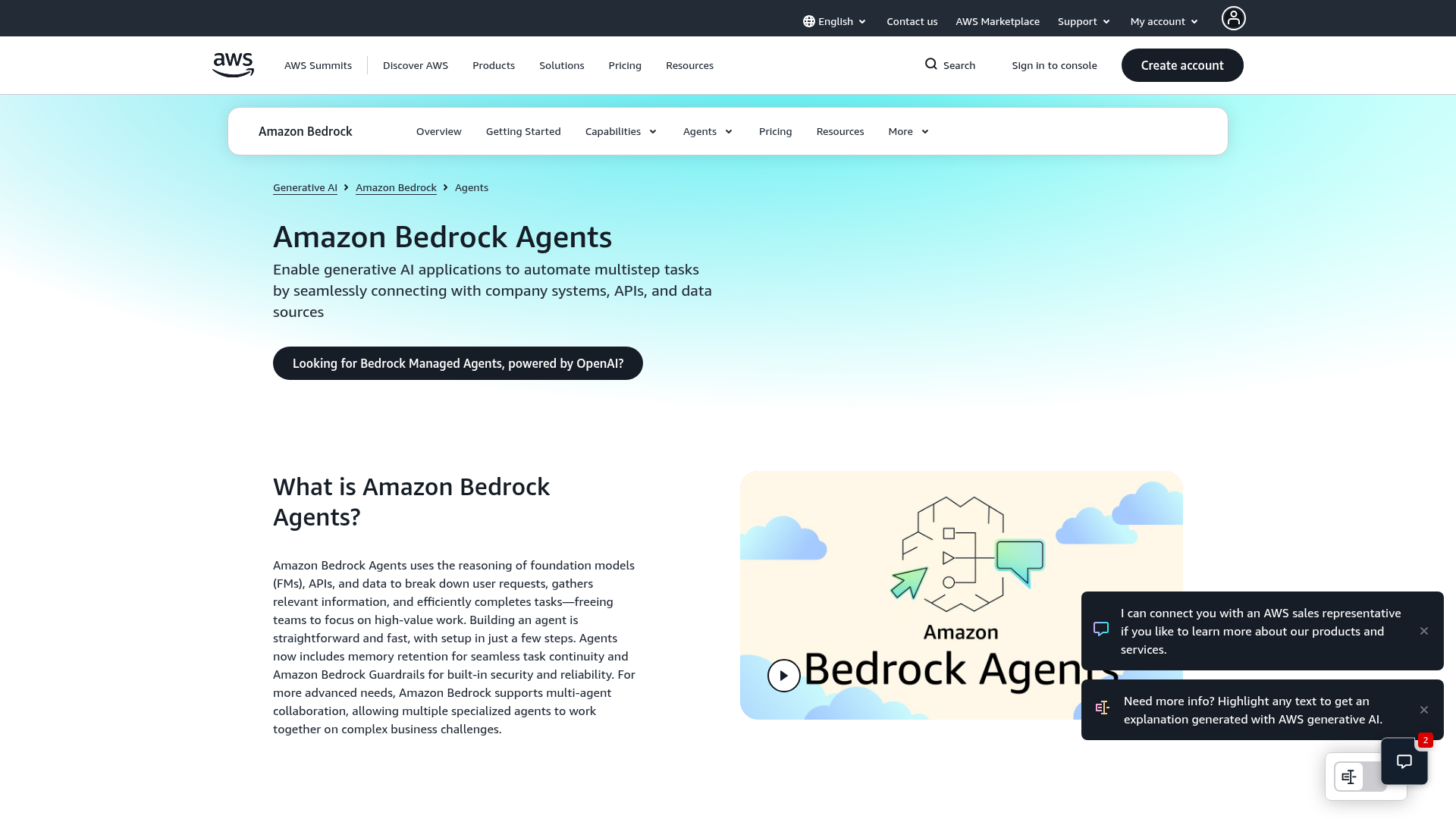 AWS Bedrock Agents homepage