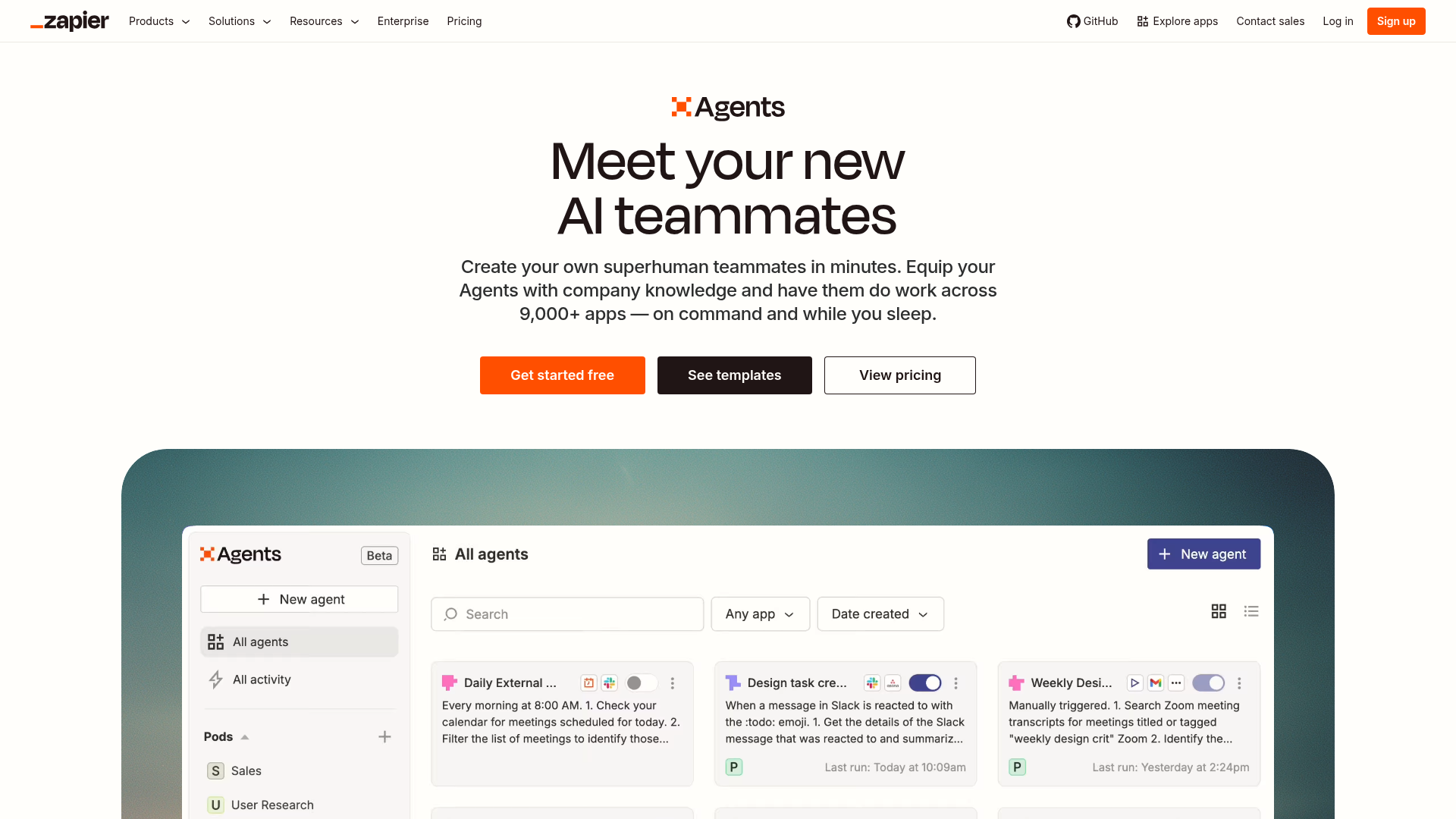 Zapier Agents homepage