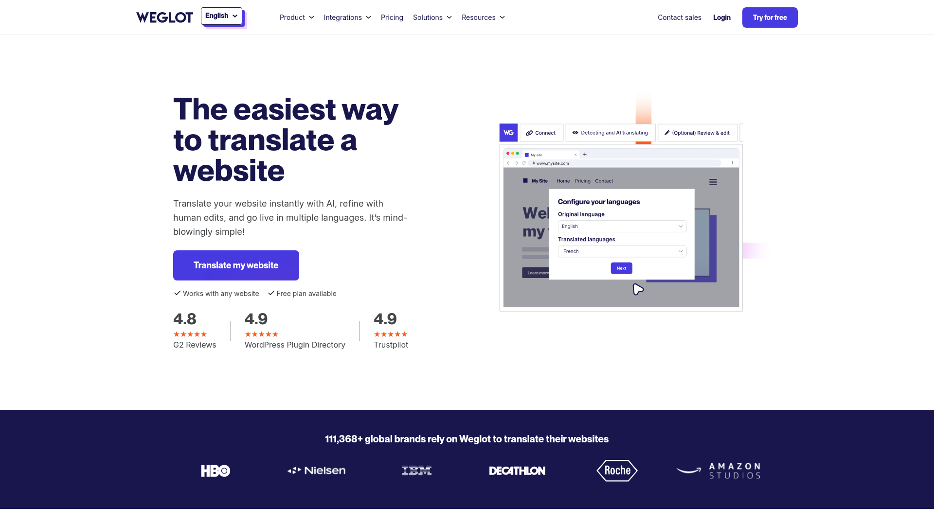 Weglot website translation homepage