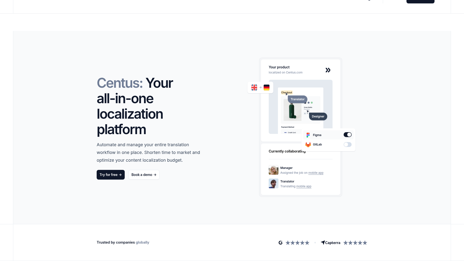 Centus localization management platform homepage