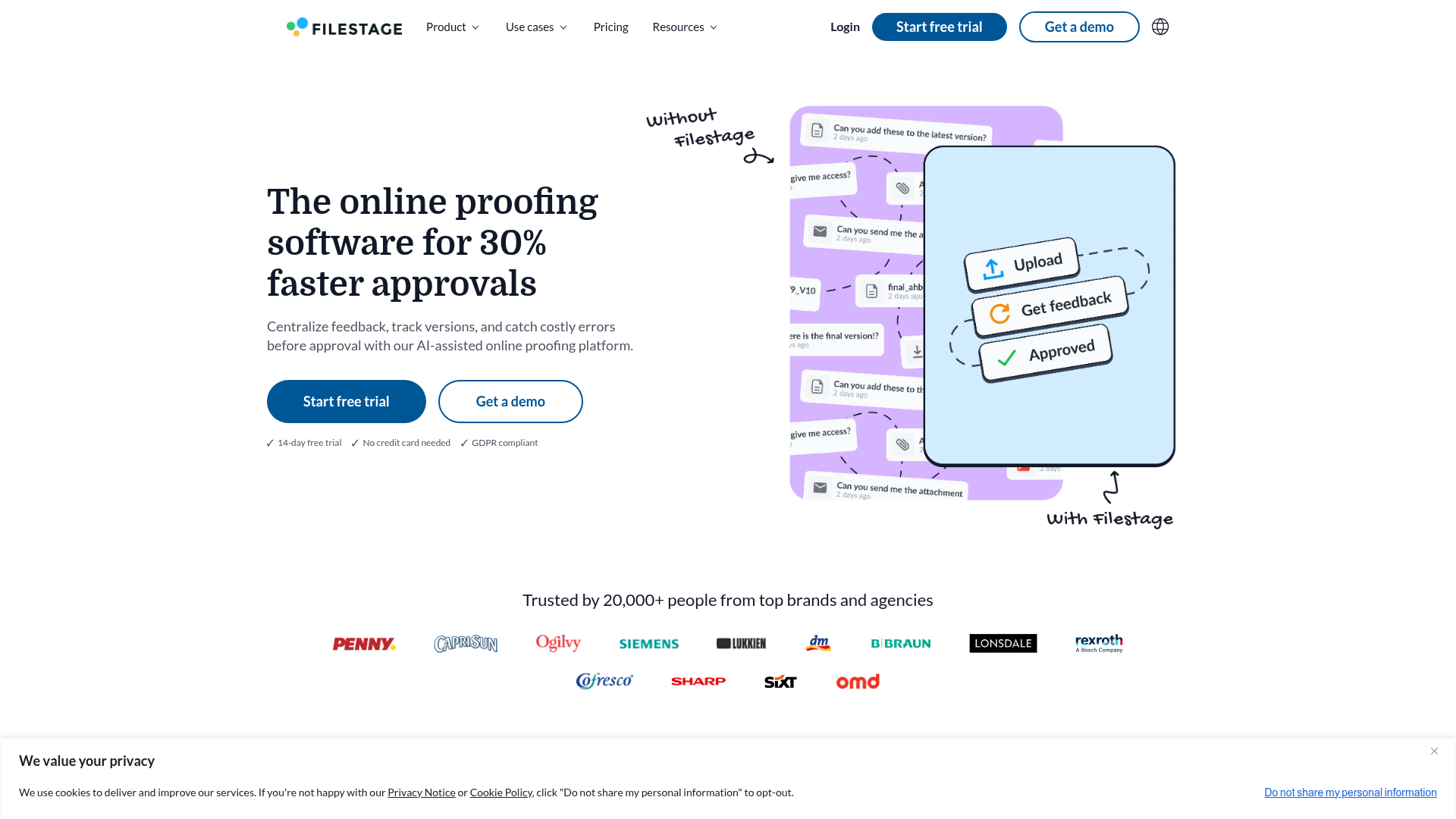 Filestage online proofing software homepage