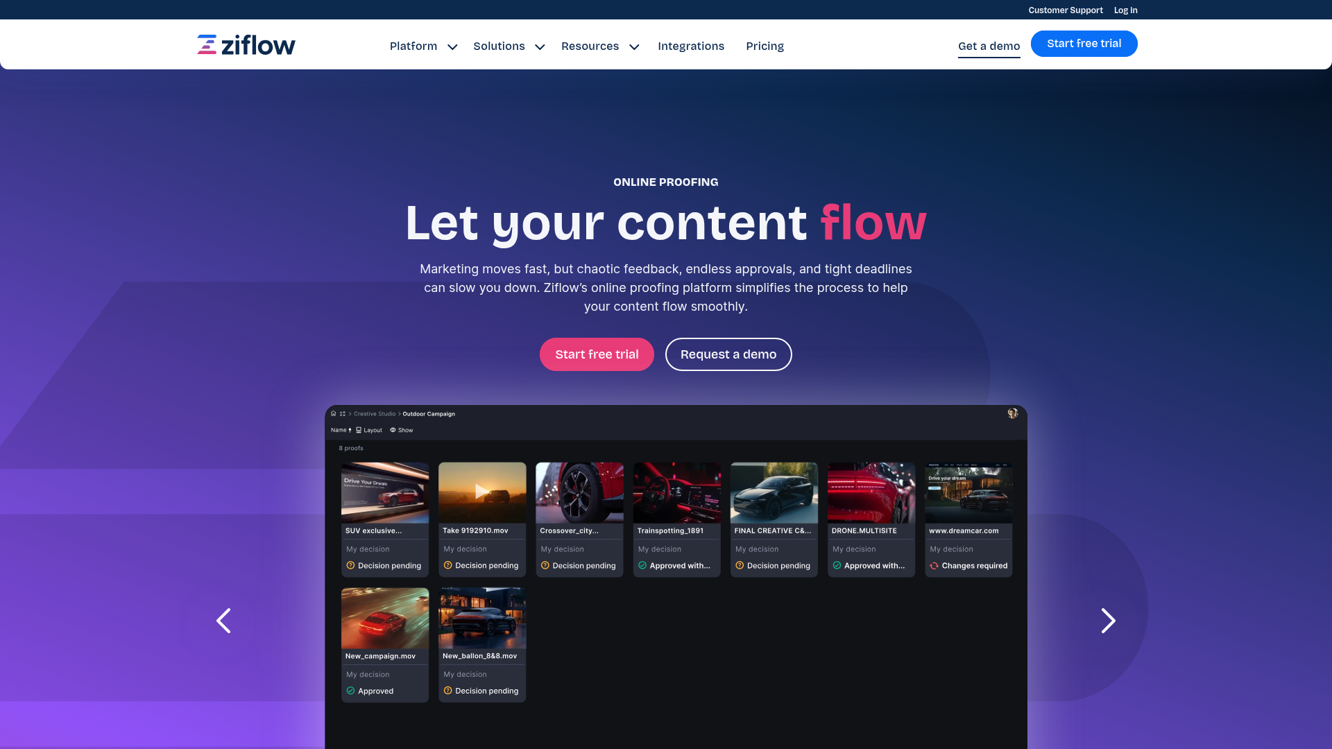 Ziflow online proofing software homepage