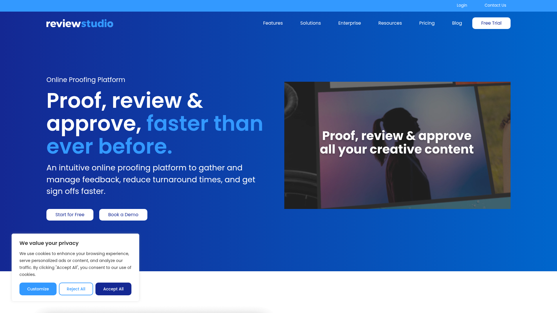 ReviewStudio online proofing software homepage