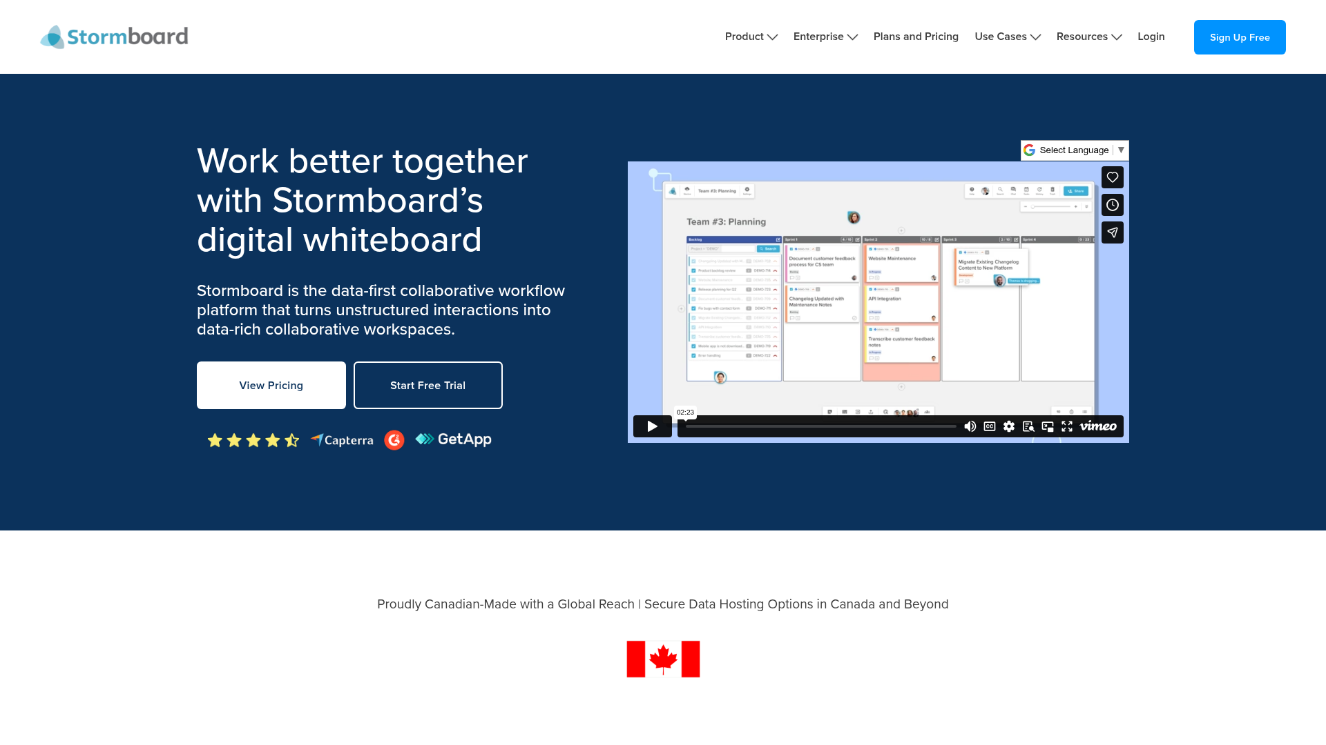 Stormboard whiteboard software interface