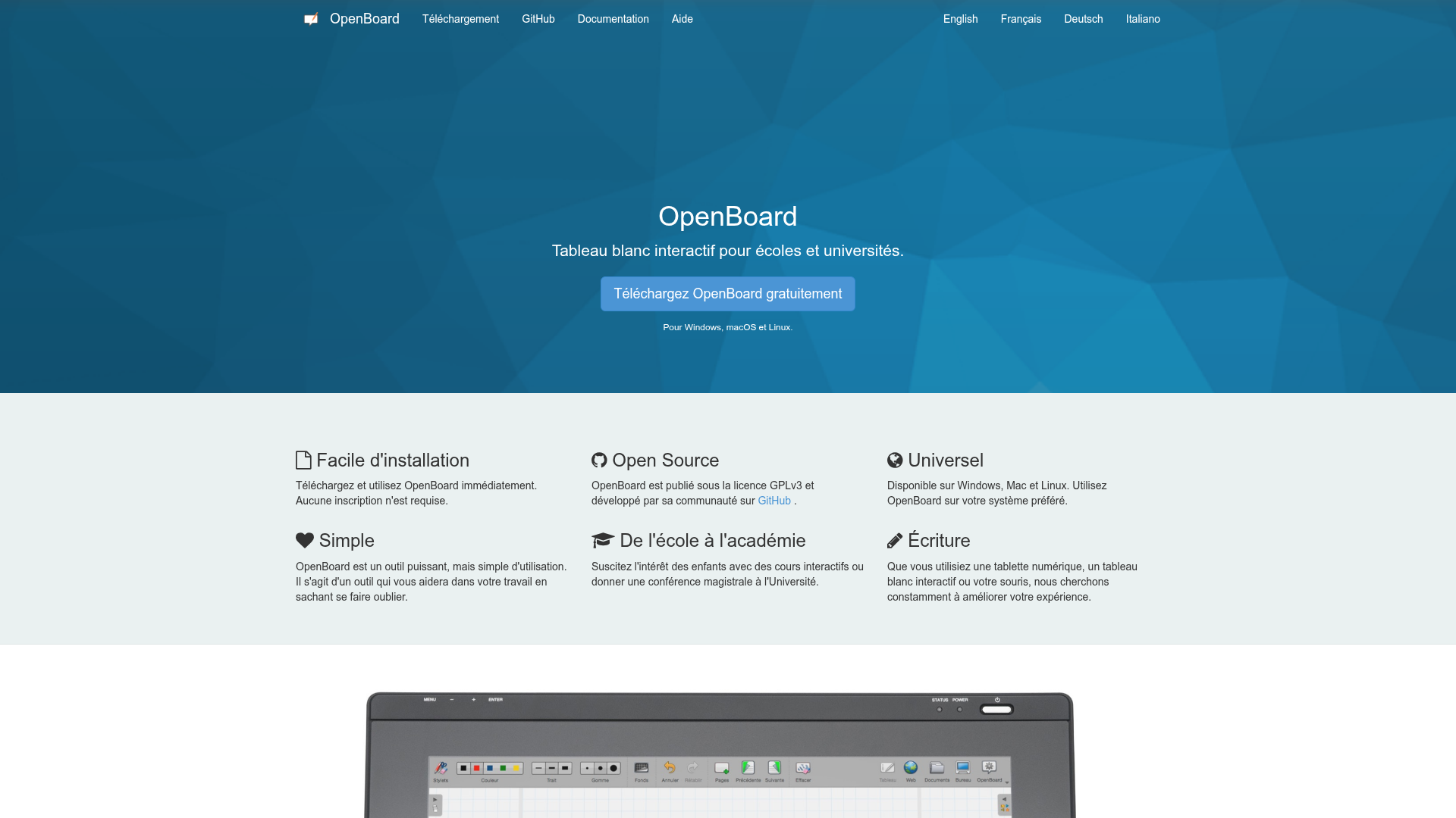 OpenBoard whiteboard software interface
