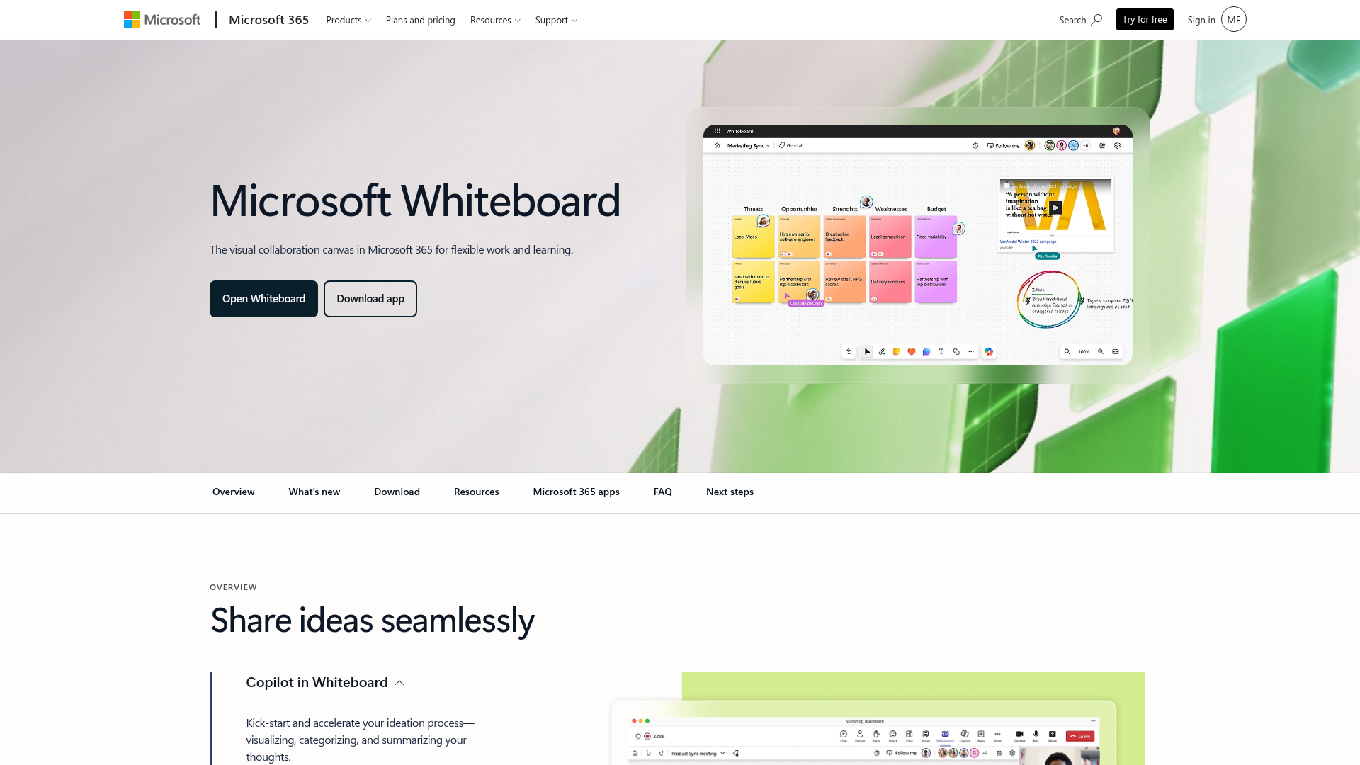 Microsoft Whiteboard software interface