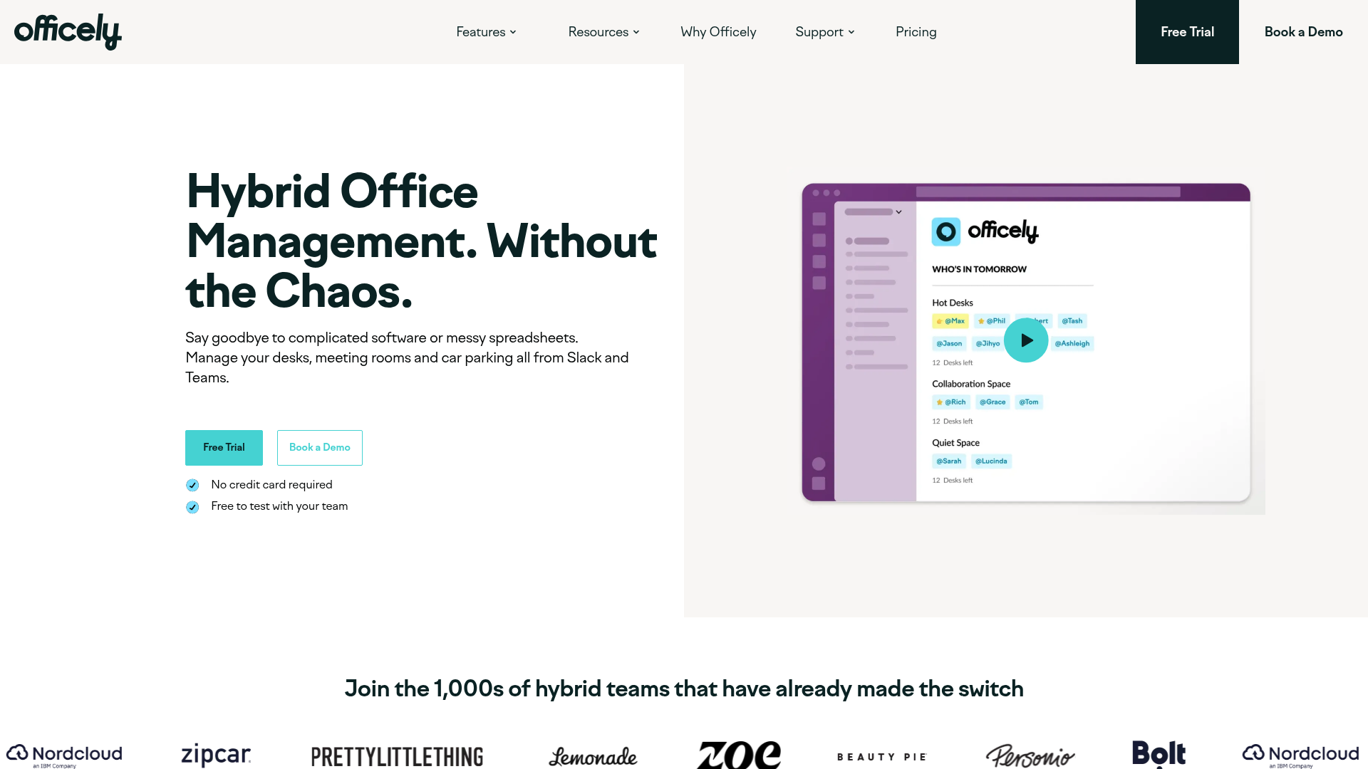 Officely Slack and Teams desk booking