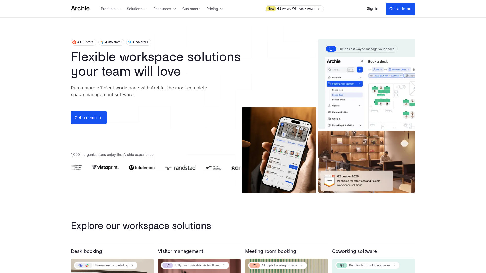 Archie homepage showing workspace booking