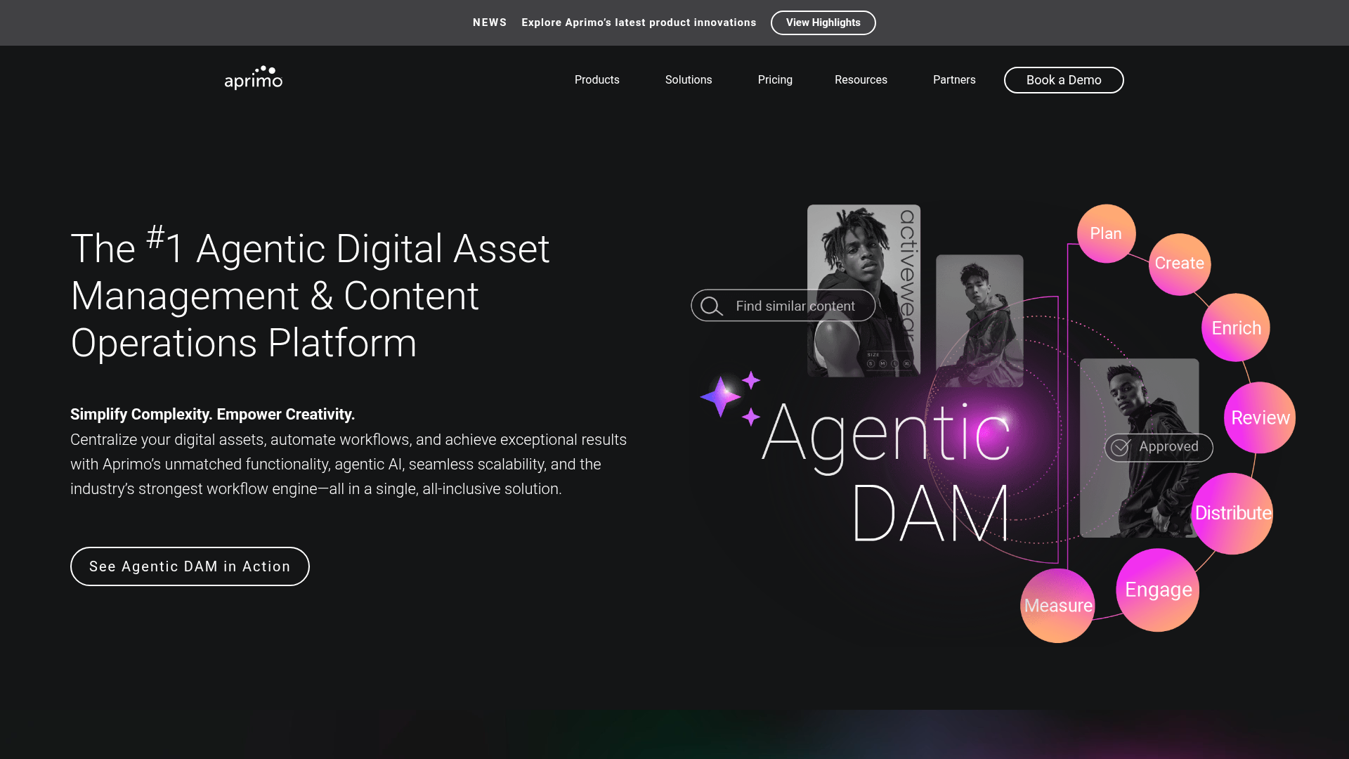 Aprimo content operations and DAM platform homepage