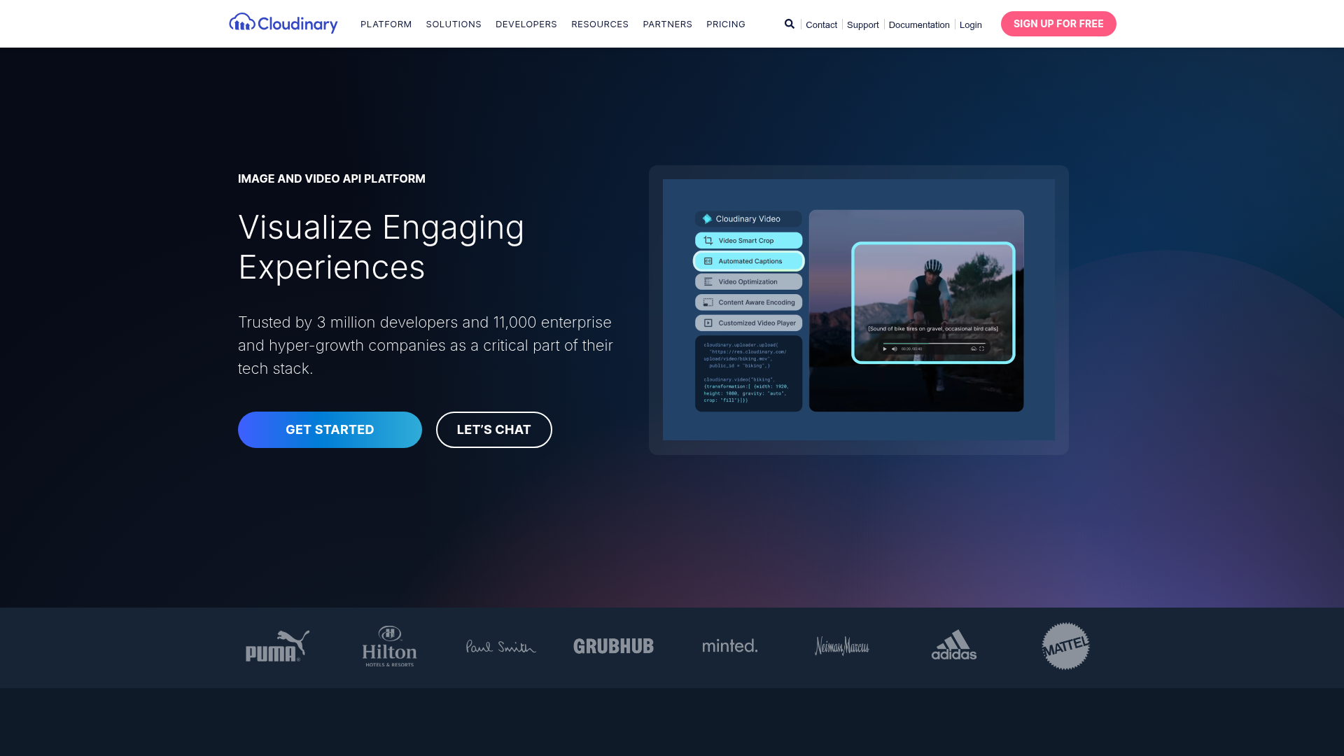 Cloudinary image and video API platform homepage