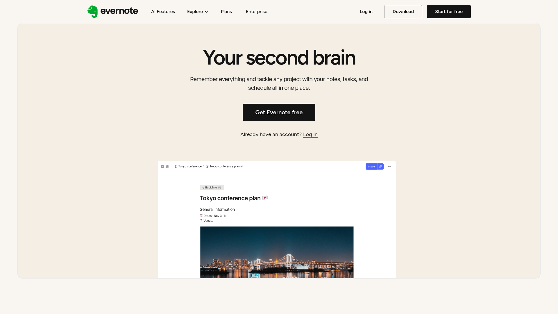 Evernote interface with notes and web clipper