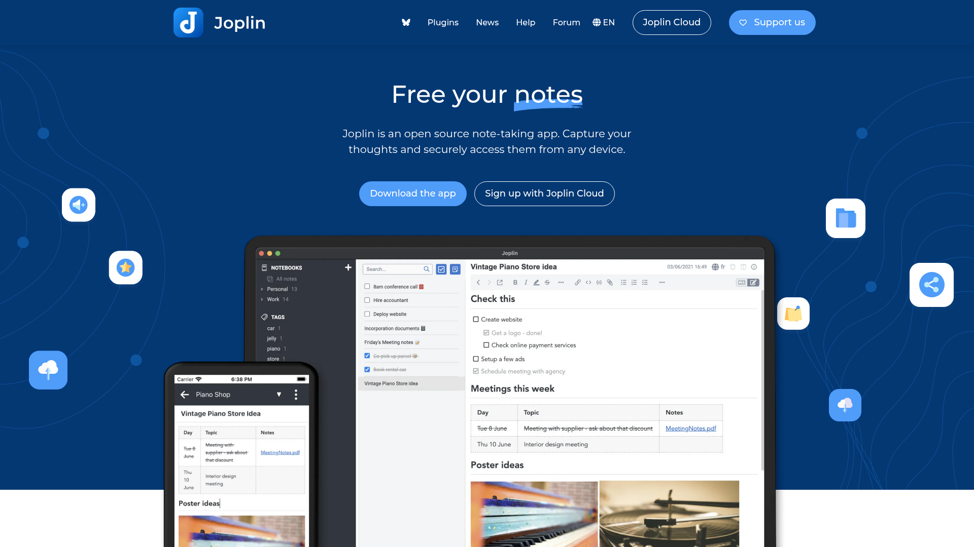 Joplin open-source note app interface
