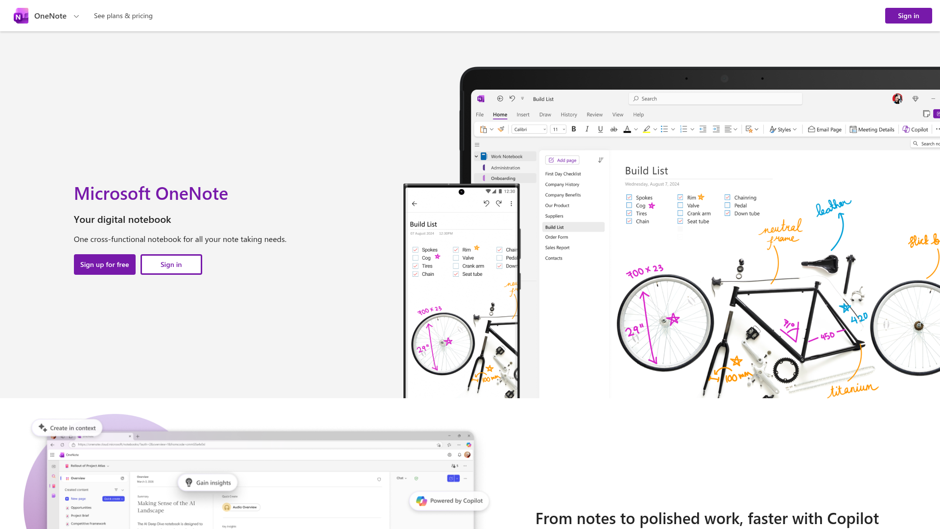 Microsoft OneNote interface and notebook view