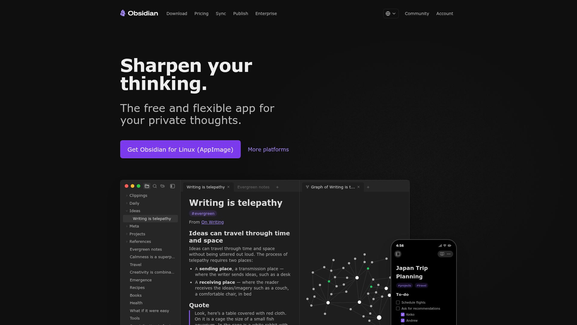 Obsidian graph view and note interface