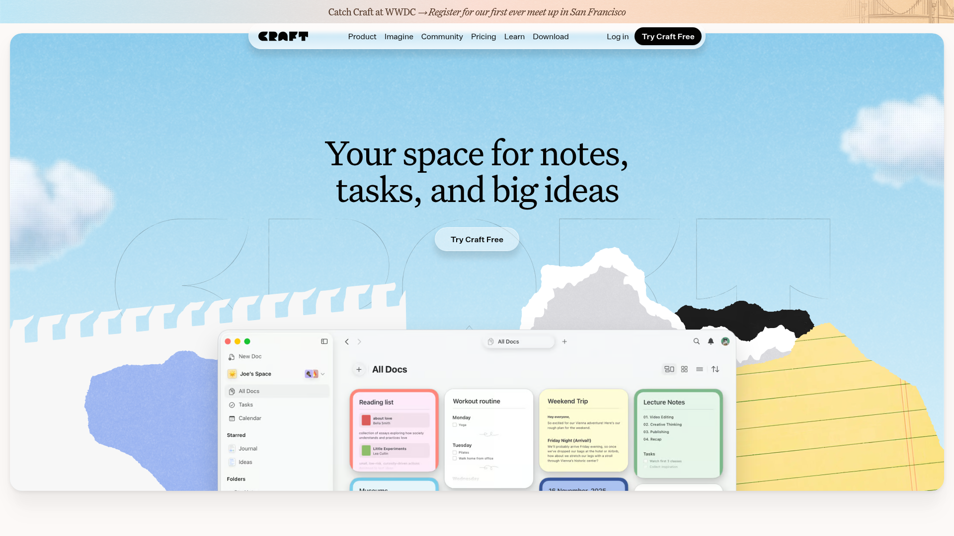 Craft notes and documents app