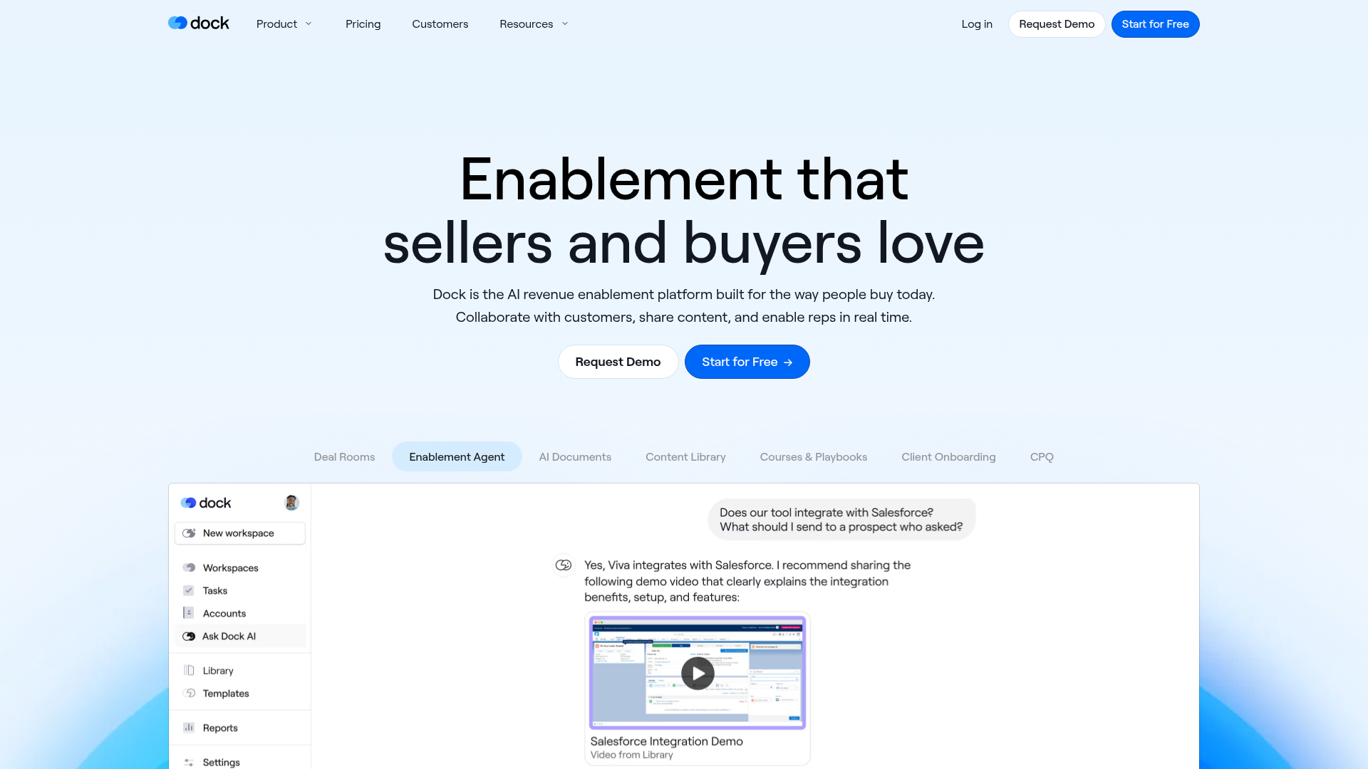 Dock client portal homepage screenshot