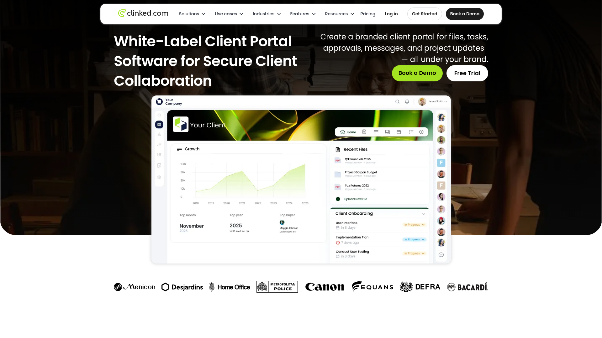 Clinked client portal homepage screenshot